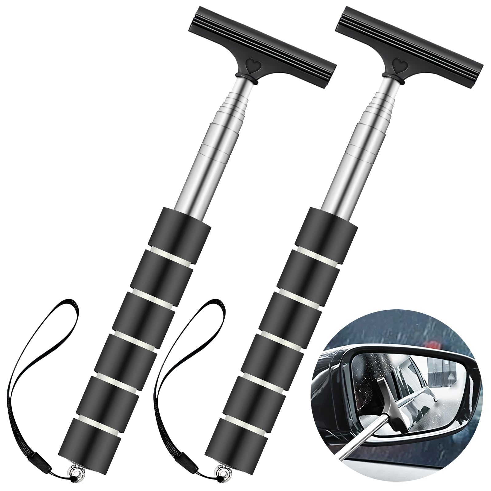 AOIZGMY  2 pcs Retractable Car Side Mirror Squeegee with Soft Sponge Handle Universal Cleaning Tool for Rain and Fog Safe Driving Portable Wiper