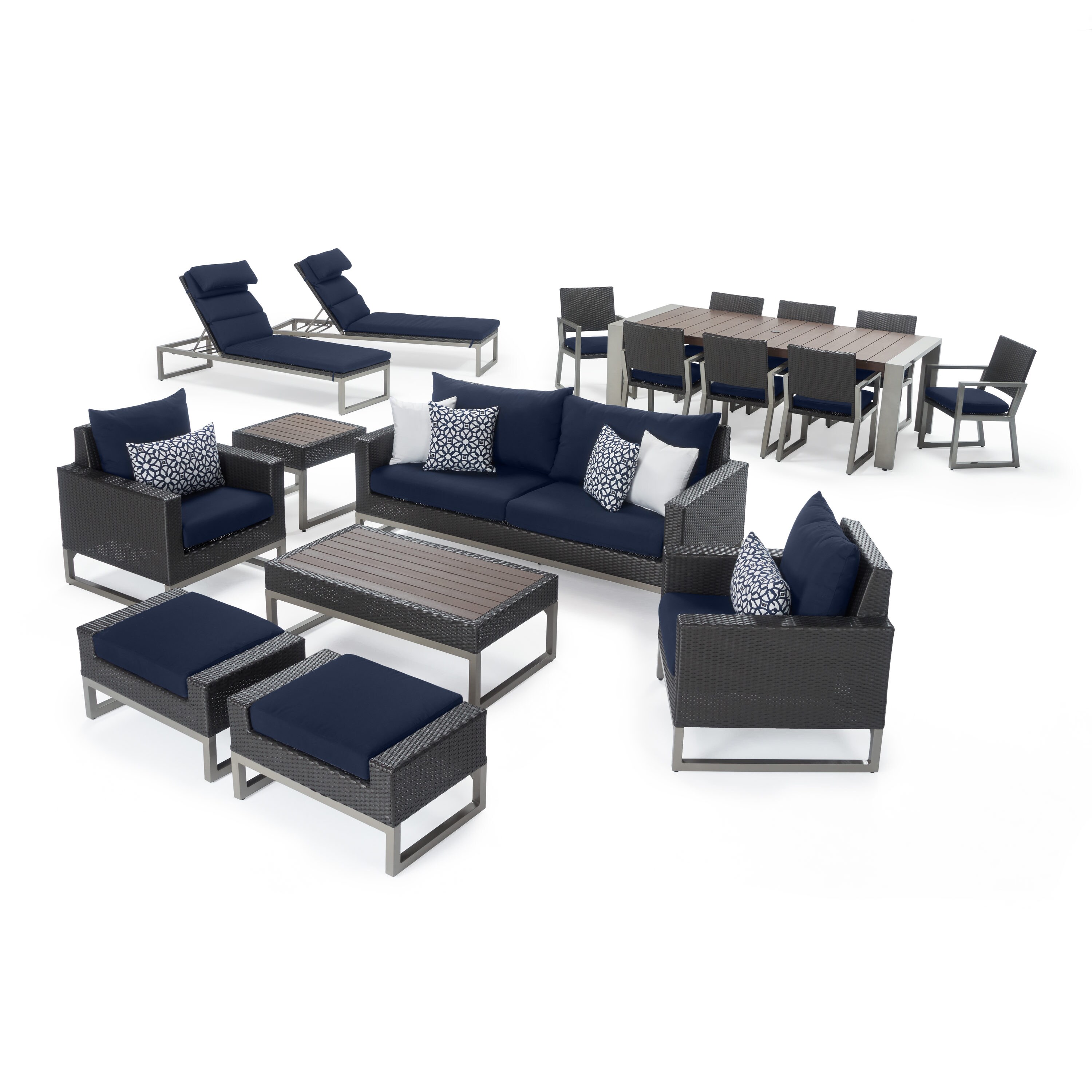 RST Brands OP-PEEST18-MILOENVYK Milo 18 -Piece Wicker Patio Sofa Conversation Set with Blue Sunbrella Cushions