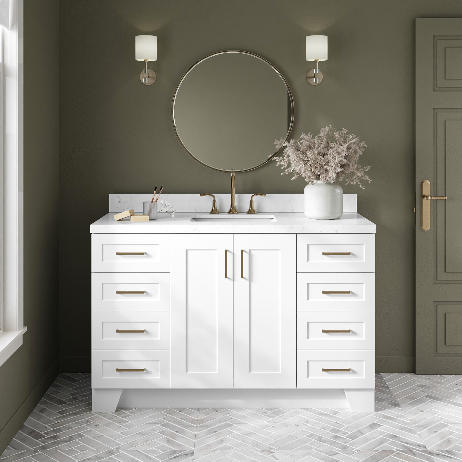 ARIEL Q054SCQRVOWHT Taylor 54-in White Undermount Single Sink Bathroom Vanity with Carrara White Quartz Quartz Top