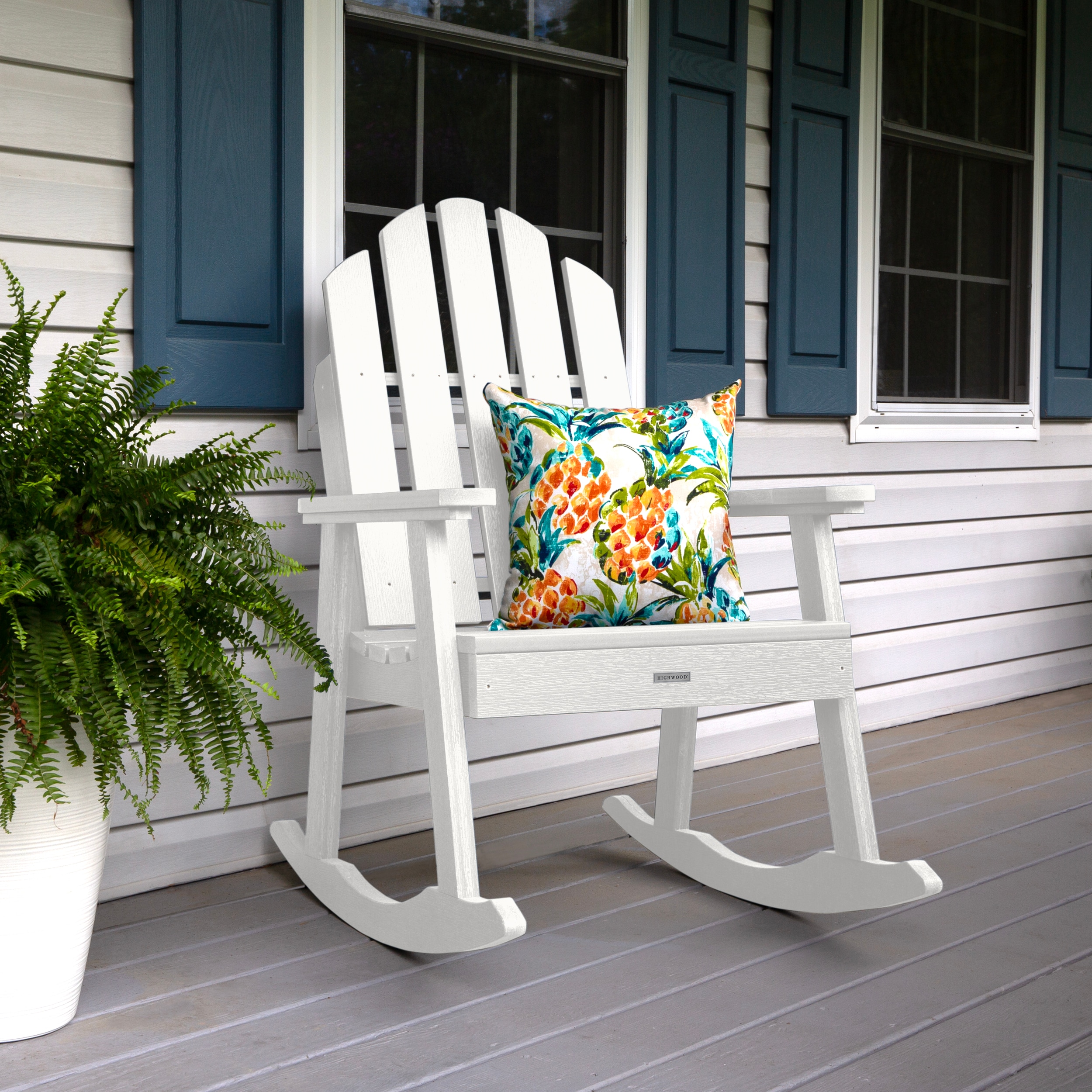 highwood AD-RKCH3-WHE The Classic Westport White Poly-lumber Frame Rocking Chair with Slat Seat