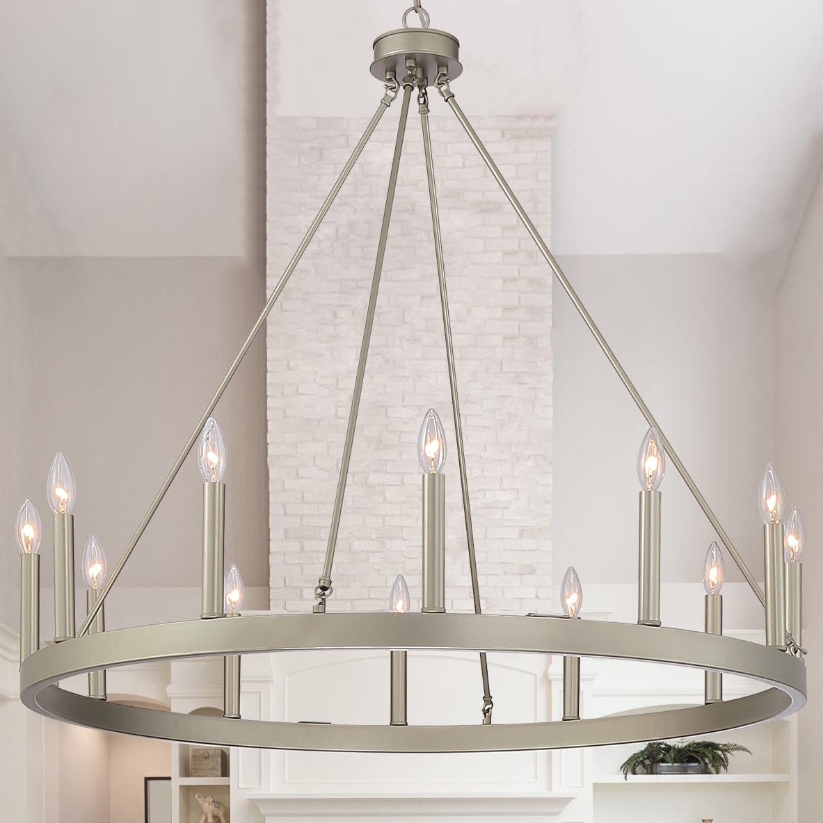 ACROMA 10552AS Amie 12 -Light Satin Nickel Farmhouse Bare bulb For Use in Bedrooms, Dining Rooms, Foyers, Kitchens, Living Rooms Chandelier