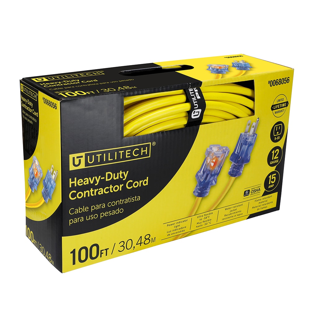 Utilitech Utilitech 100-ft 12/3-Prong Outdoor Sjtw Heavy Duty Lighted Extension  Cord in the Extension Cords department at