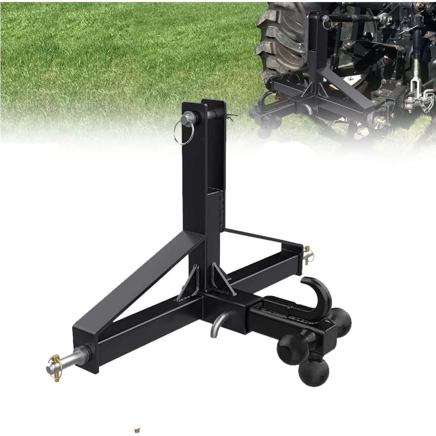 Garvee 3 Point Trailer Hitch for Tractor with 2inch Receiver and Ball Hook Heavy Duty Quick Hitch Attachment Category 1 Compatible 10000 Lbs Capacity