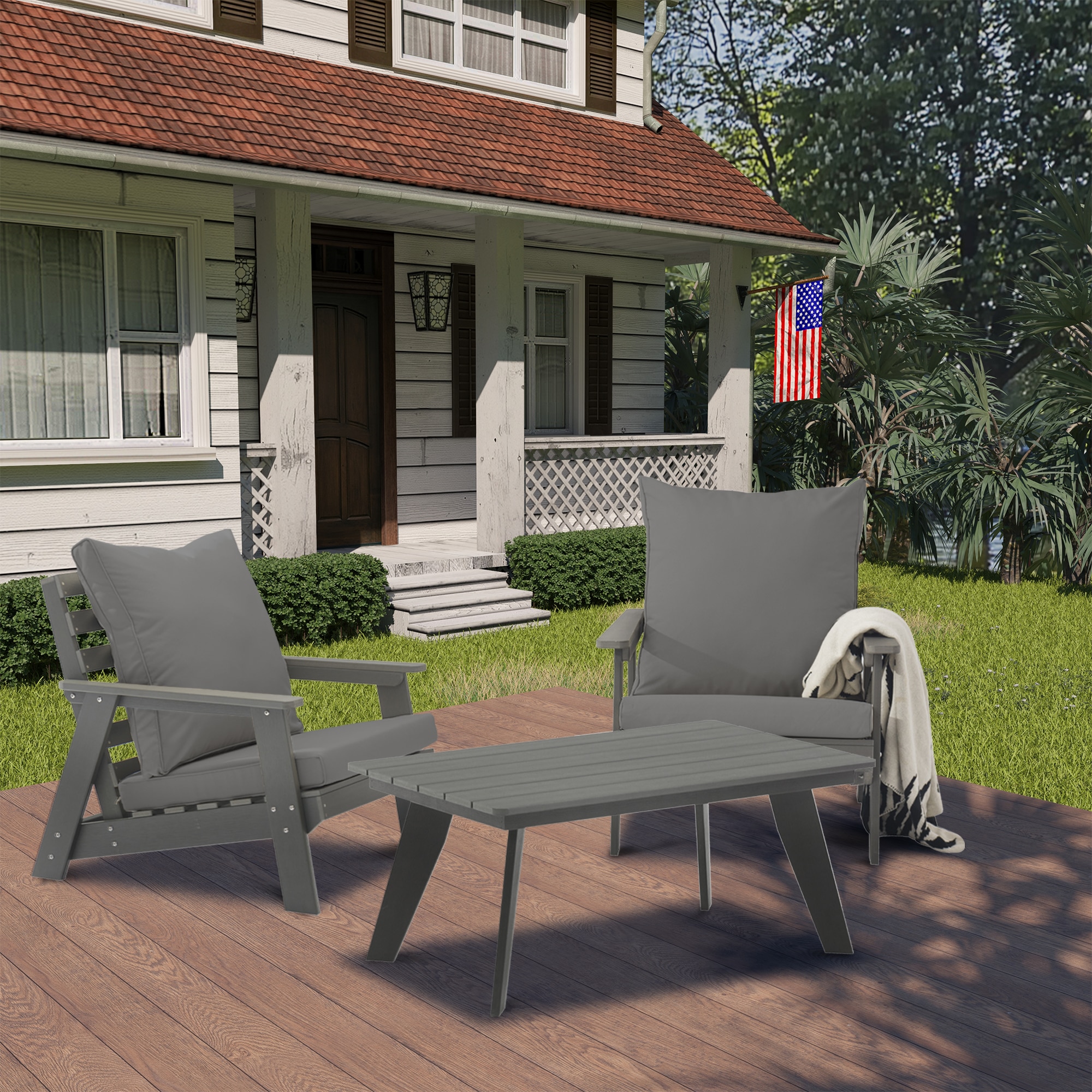 Gray Steel Rectangle Outdoor Coffee Table with Tapered Legs