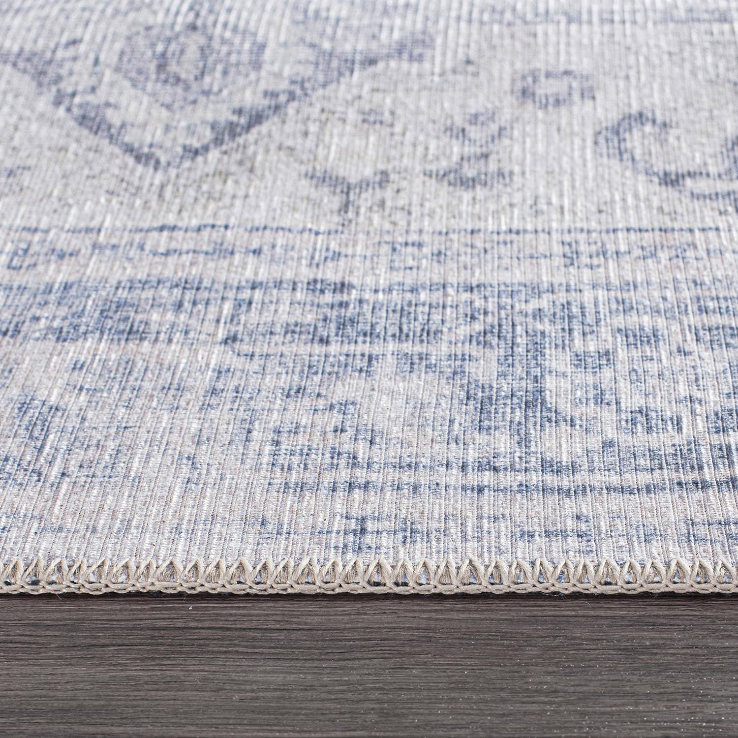 Blue Medallion Flat Woven Washable Synthetic Area Rug 5' x 7'
