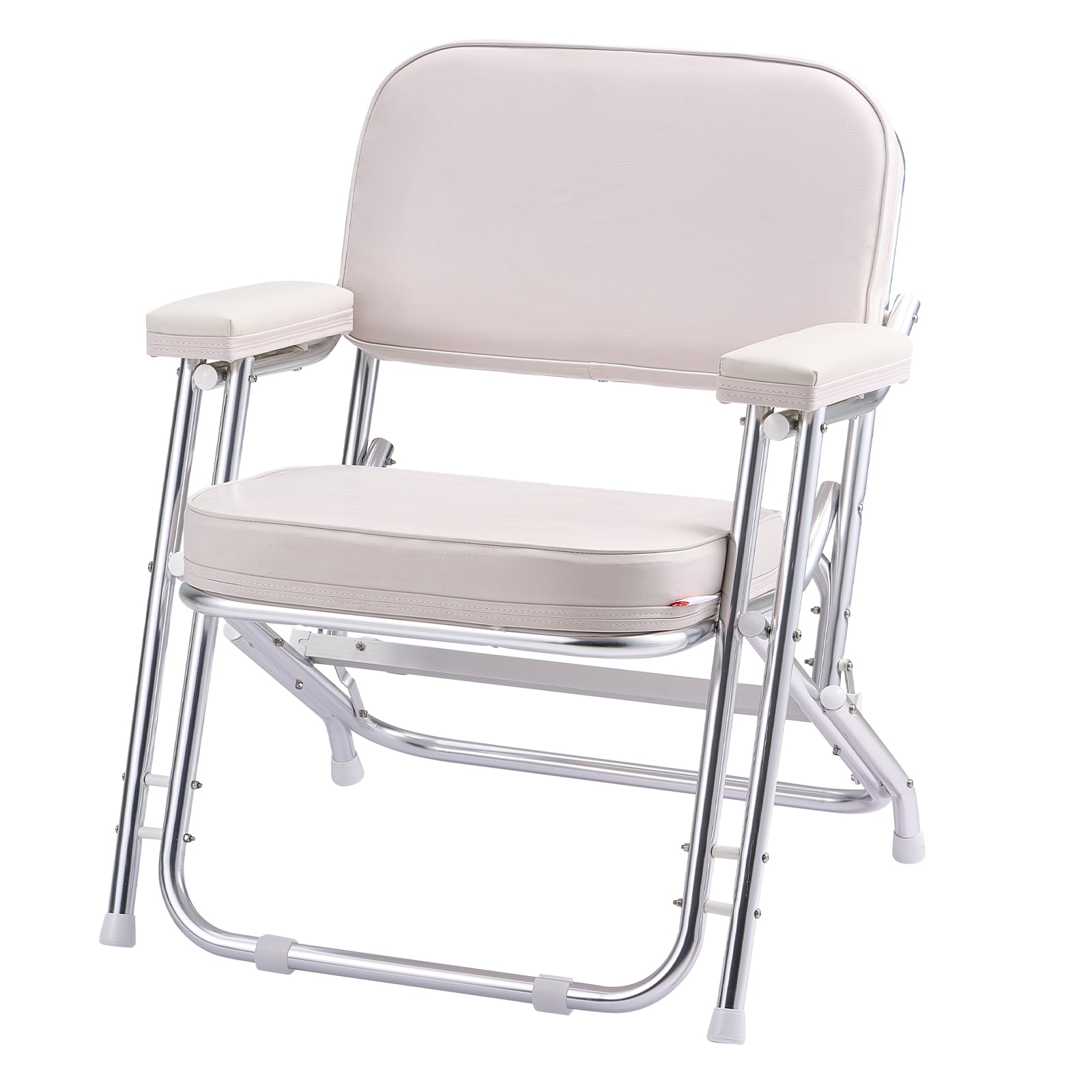 VEVOR Boat Seat Folding Deck Chair Boat Seat with Aluminum Alloy Frame Thickened Sponge Cushion and Waterproof PVC Leather Padded Armrests and Non-slip Foot Pads for Boats Yachts Ships White