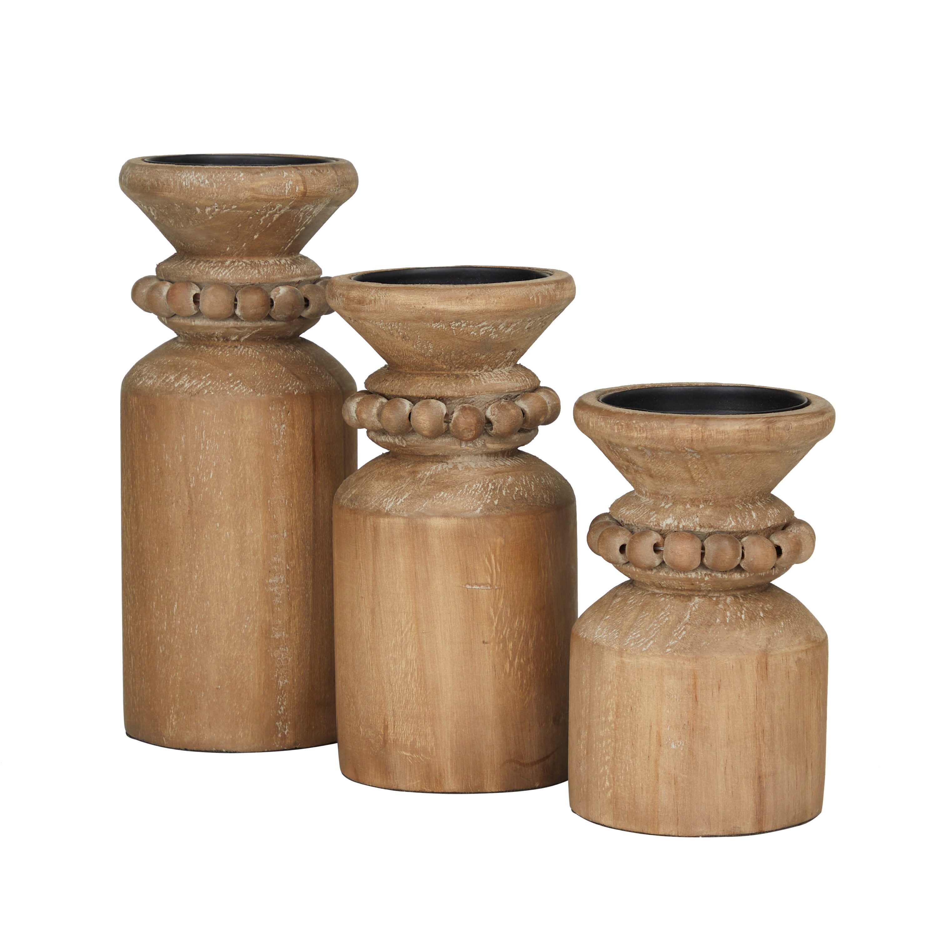 Washed Brown Wood Traditional Candelabra Set of 3