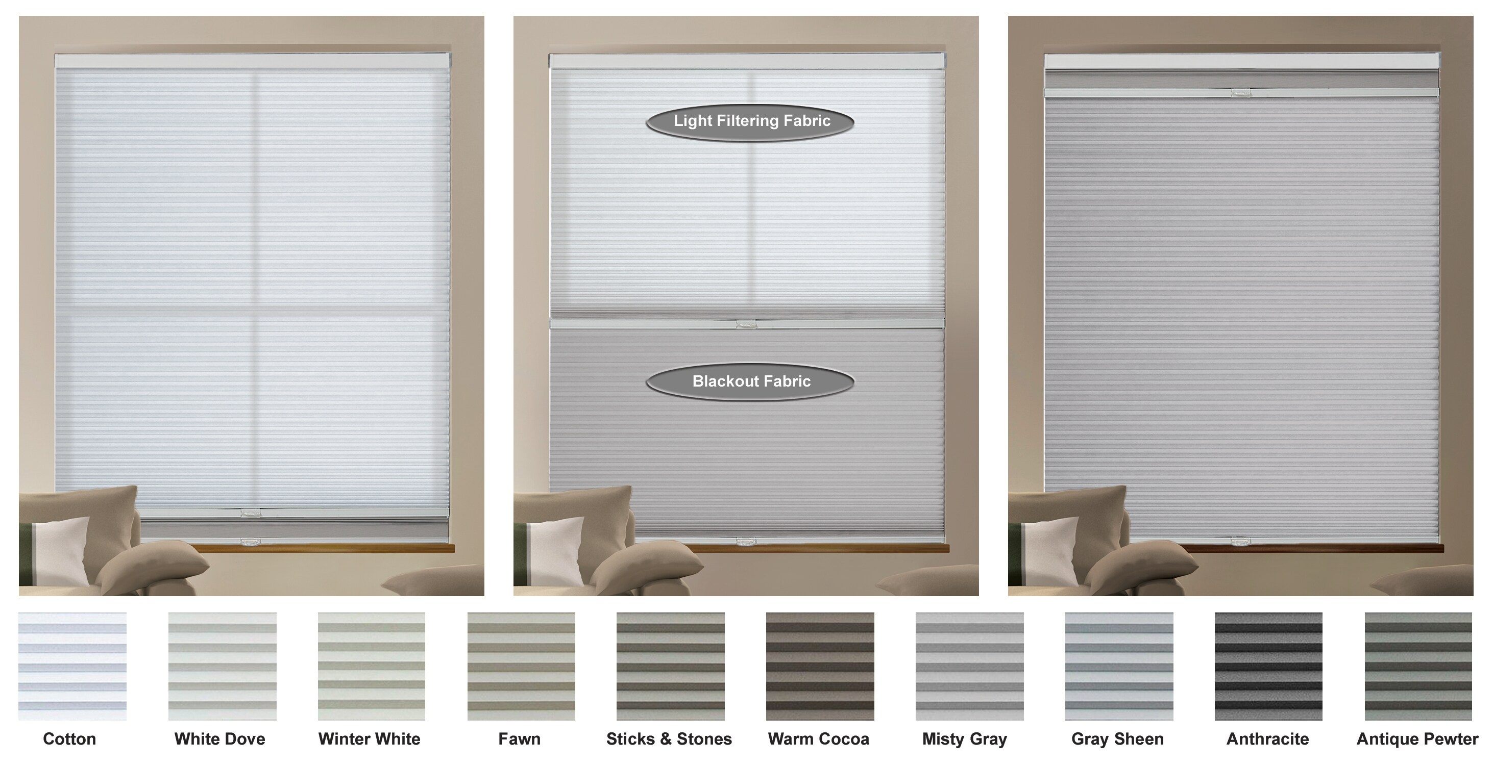 BlindsAvenue Gray Sheen Cordless Blackout Cellular Honeycomb Shade, 9/16 in. Single Cell, 44.5 in. W x 72 in. H