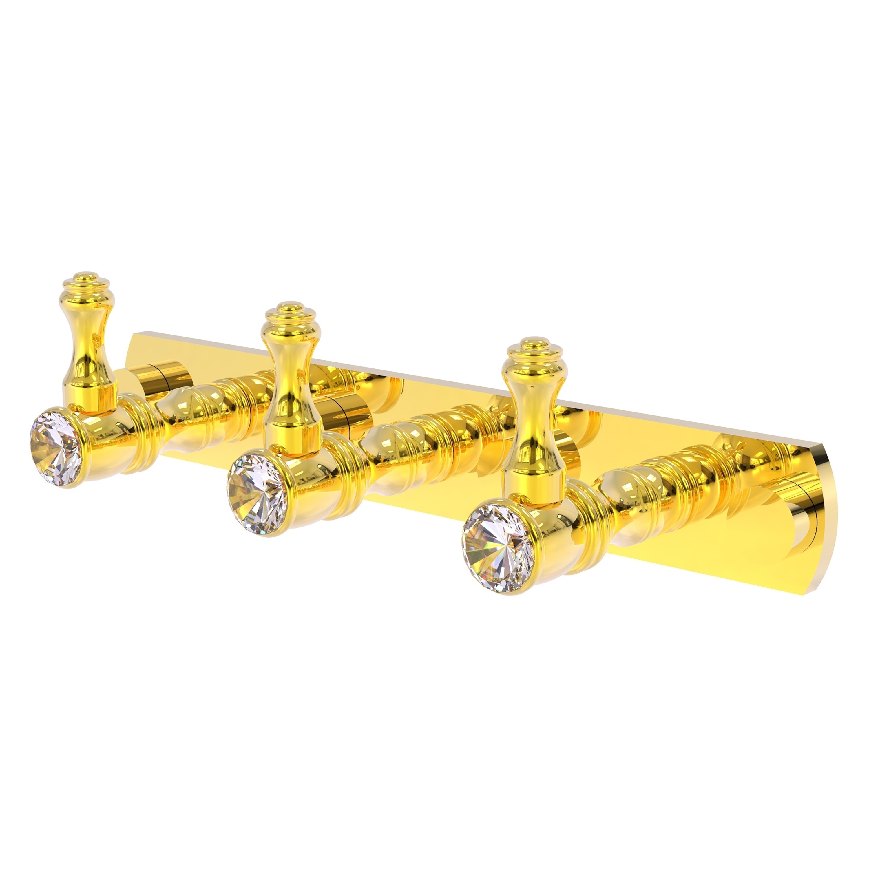 Allied Brass CC-20-3-PB Carolina Crystal Polished Brass Triple -Hook Wall mount Towel Hook
