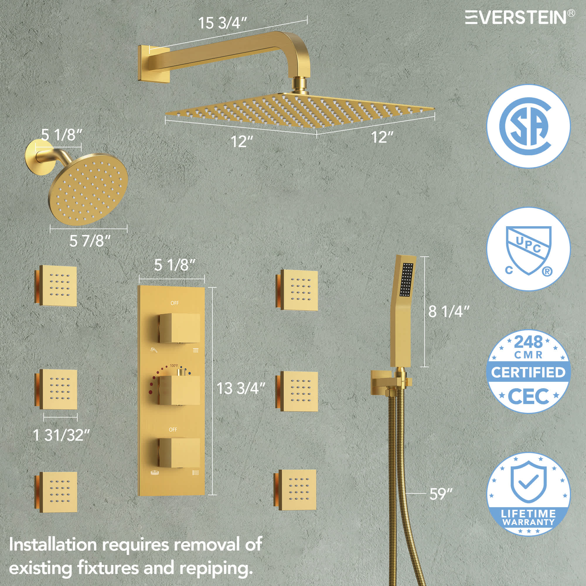 EVERSTEIN SFS-1017-GD12 Tub-Shower-Faucets - View #10