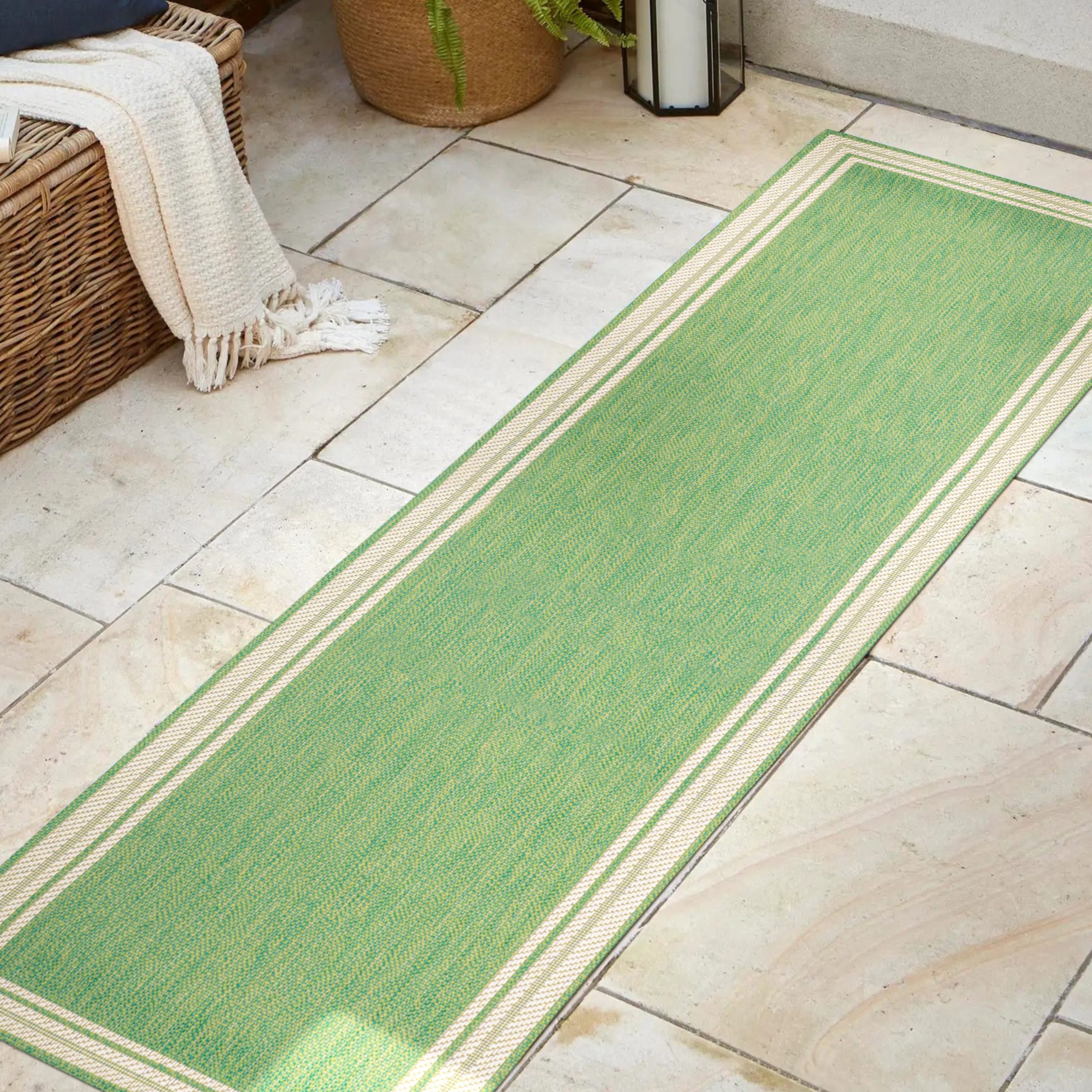 James Green and Cream Stripe Indoor/Outdoor Runner Rug