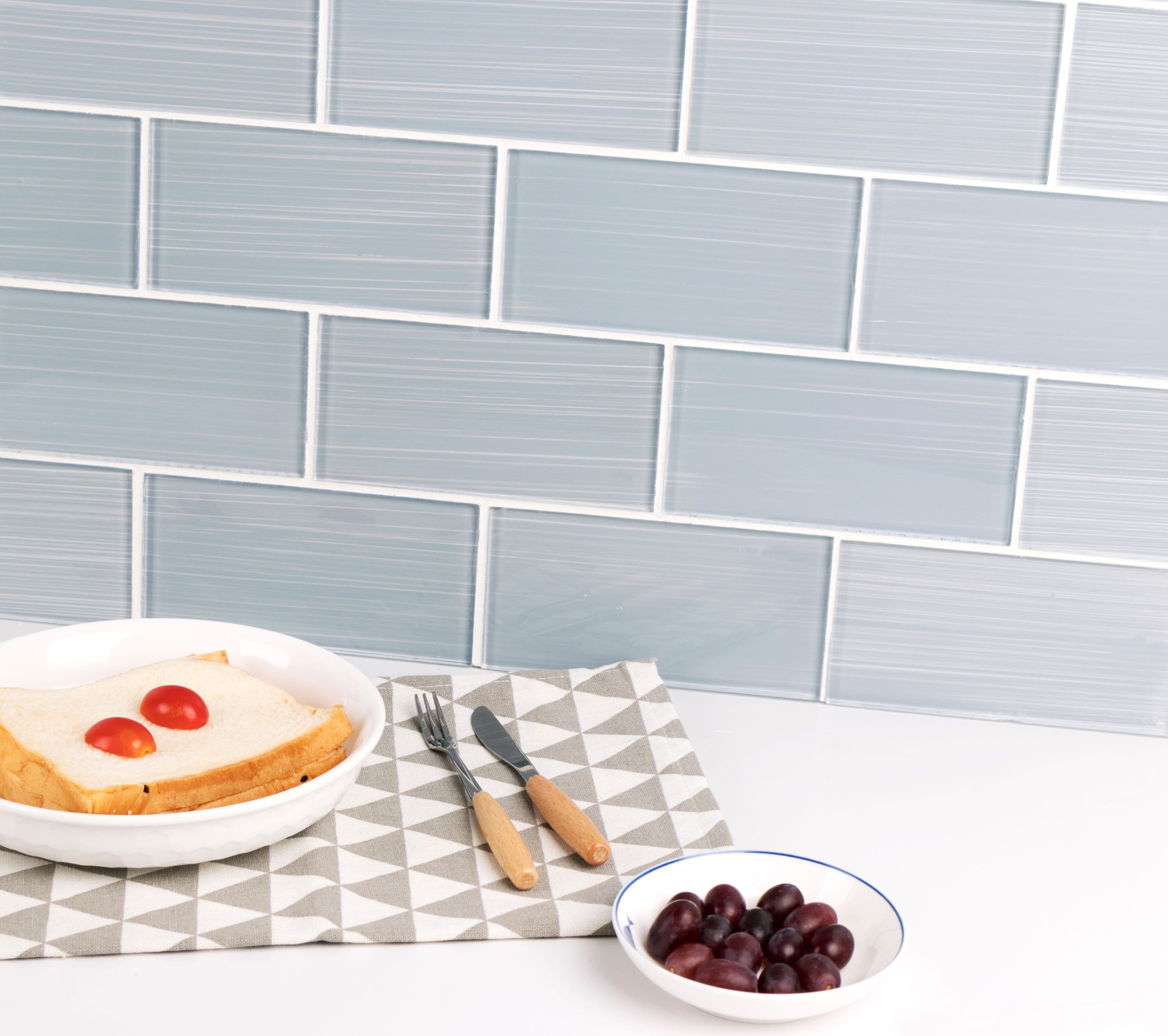 Soft Gray Hand-Painted Glass Mosaic Bathroom Wall Tile