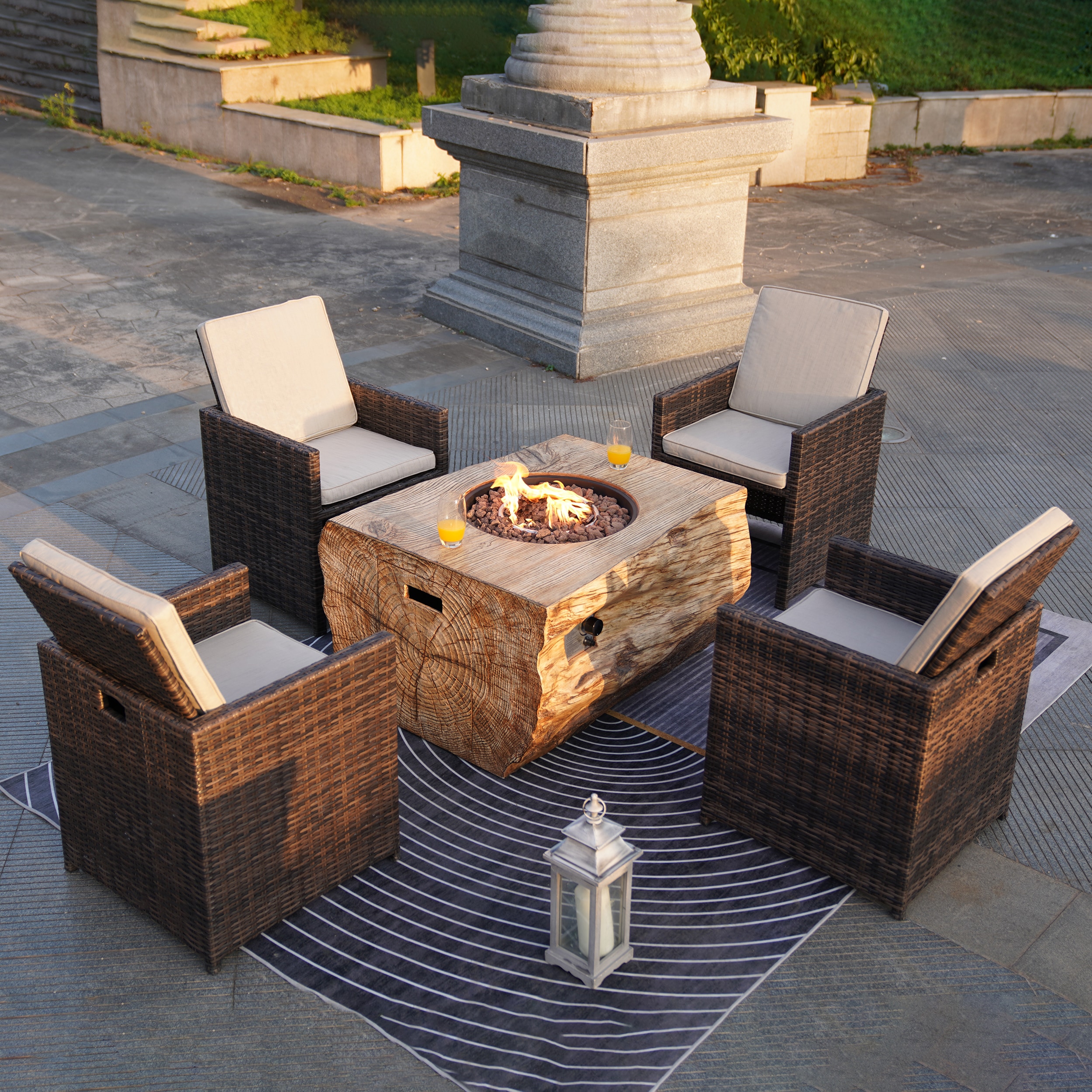 Moda Furnishings MAG-2170-3234B 5 -Piece Wicker Patio Conversation Set with Brown Cushions