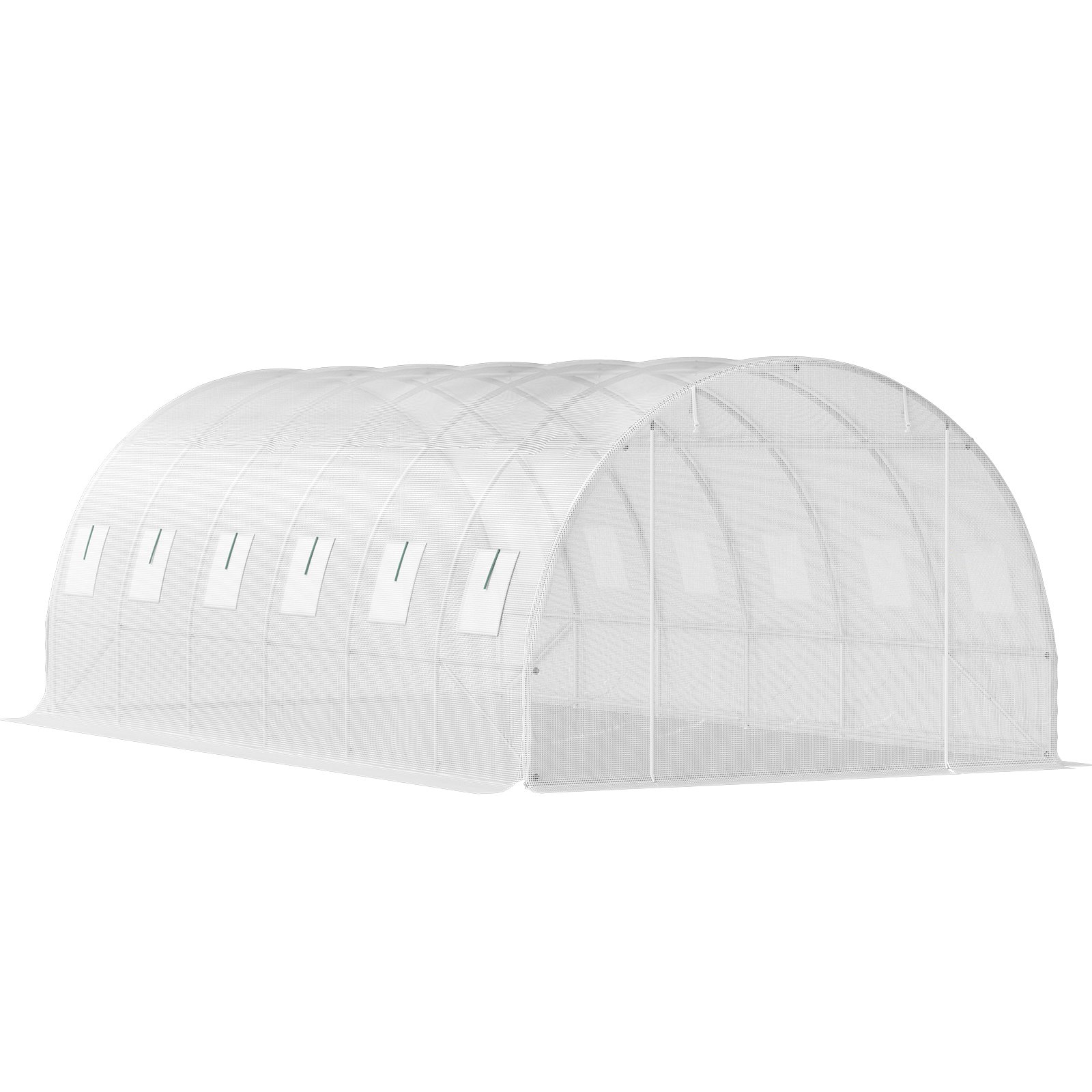 Slickblue Portable White Walk in Tunnel Greenhouse with Steel Hoops 3 Top Beams Diagonal Poles 2 Zippered Doors and 12 Roll up Windows for Garden or Backyard Use