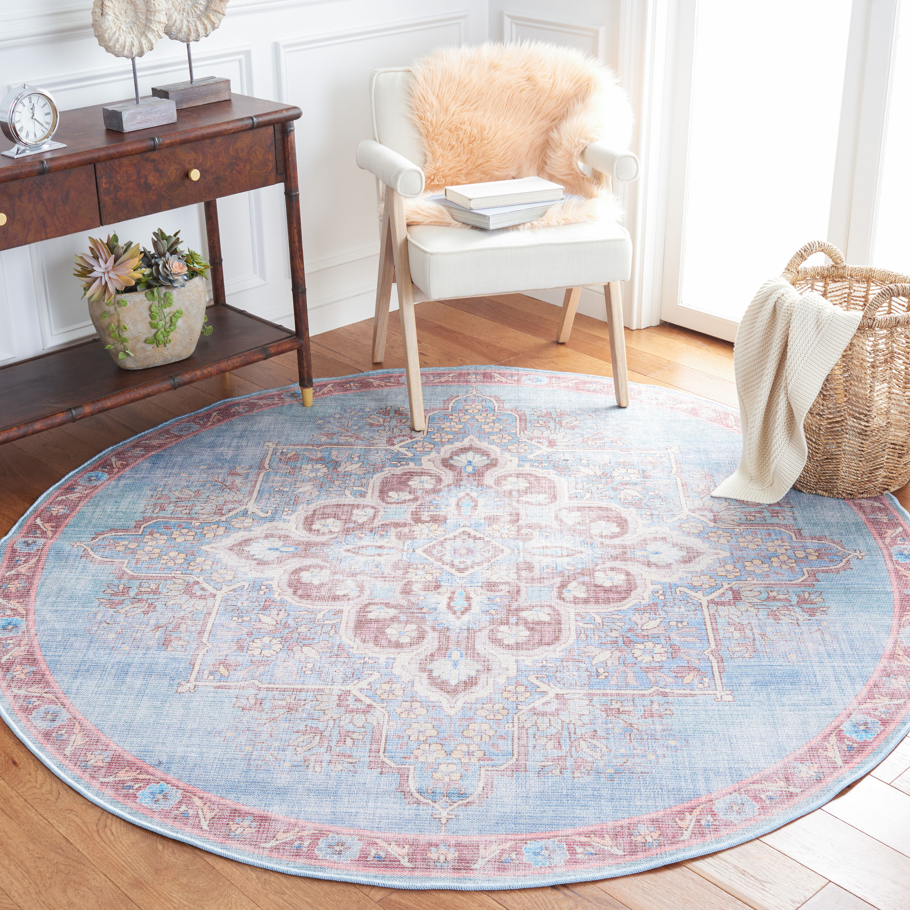 Safavieh SEP580M-7R Serapi 7 x 7 (ft) Loomed Cotton Blue/Brown Round Indoor Medallion Machine washable Area rug