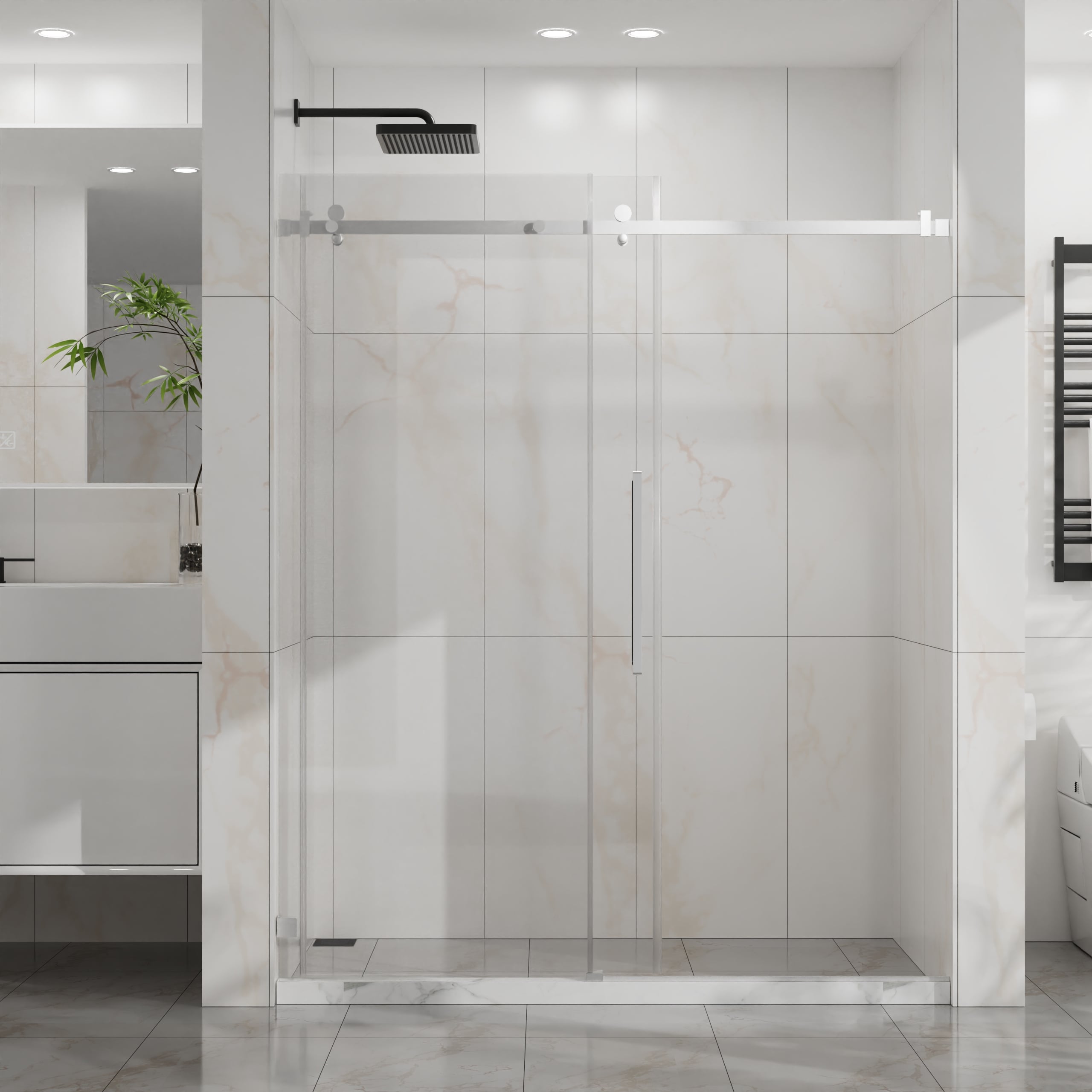 Afhocomp Chrome 56-in to 60-in W x 72-in H Frameless Clear Glass Bypass Sliding Shower door