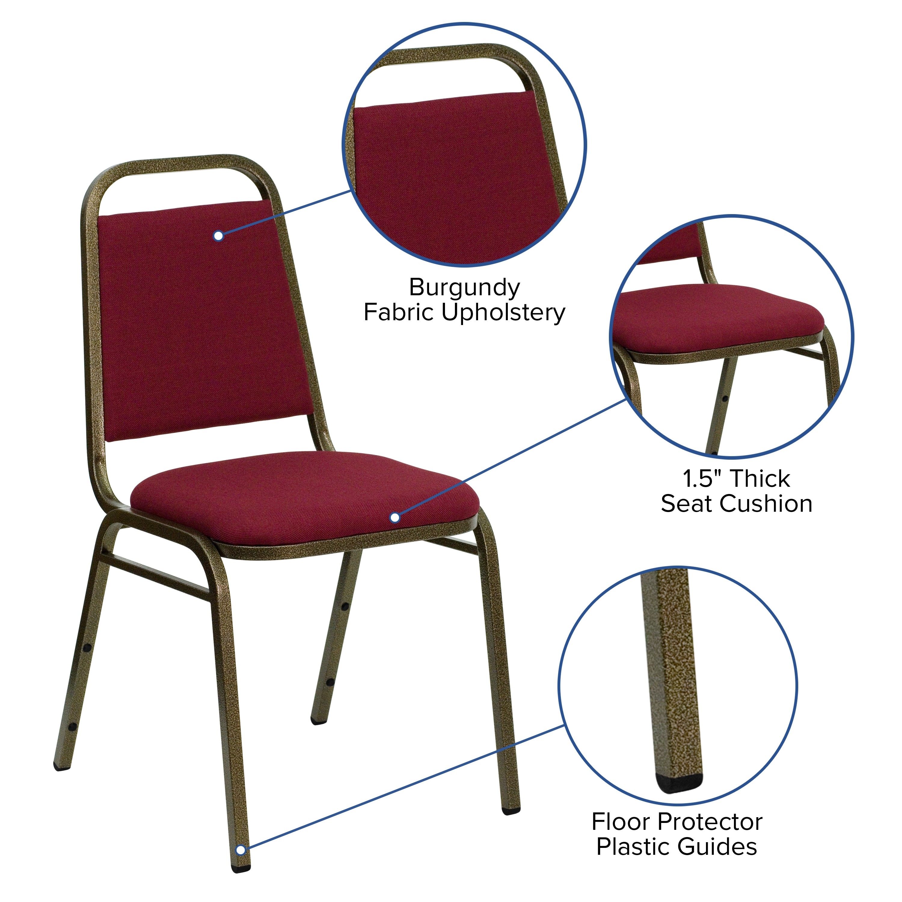 Burgundy Fabric and Gold Steel Stacking Banquet Chair