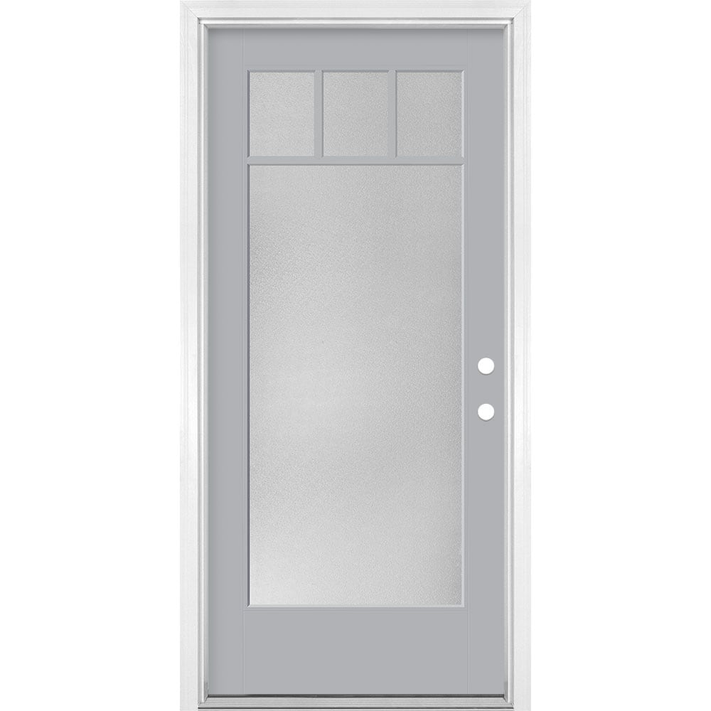 Masonite 1524603 36-in x 80-in x 4-9/16-in Fiberglass Full lite Left-hand inswing Infinity Gray Painted Prehung Front Door with Brickmould Insulating core