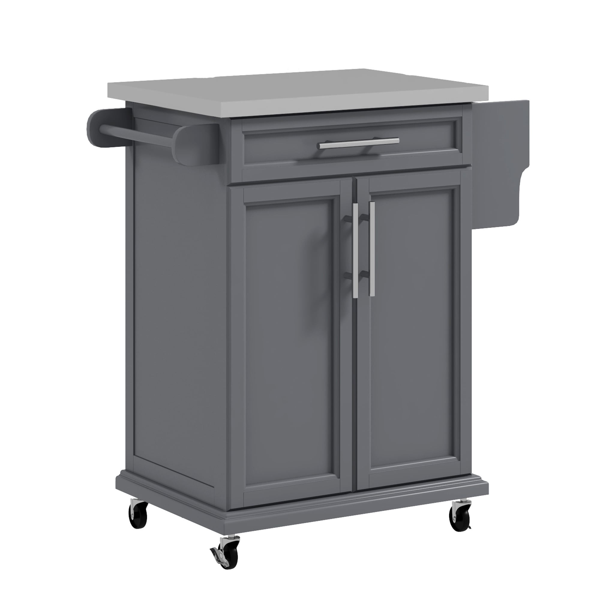 Bybafun Gray MDF Base with Steel Metal Top Rolling Kitchen Cart ( 18-in x 32.75-in x 35.75-in )