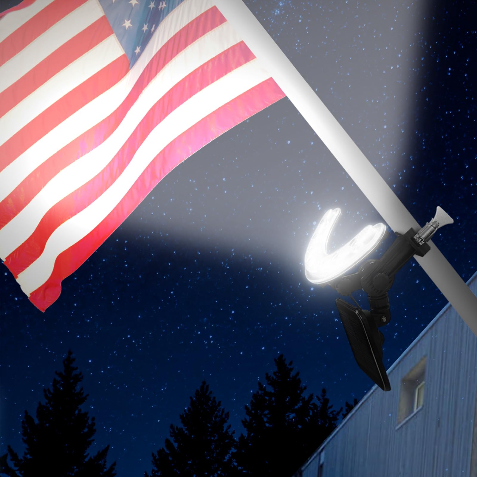 AOIZGMY  Solar Flag Pole Light Super Bright LED Spotlights Adjustable Bracket Metal Clamp Fits One to One Point Five Inch Flagpole Upgraded Solar