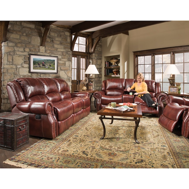 Cambridge Rustic 2 Piece Faux Leather Oxblood Living Room Set In The Sets Department At Lowes Com