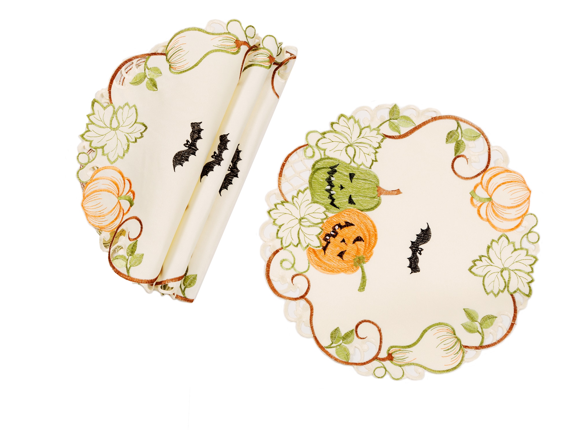 XIA Home Fashions XD1880912ROUND 12-Inches Tabletop Jack-o-lantern Placemat 4 -Pack