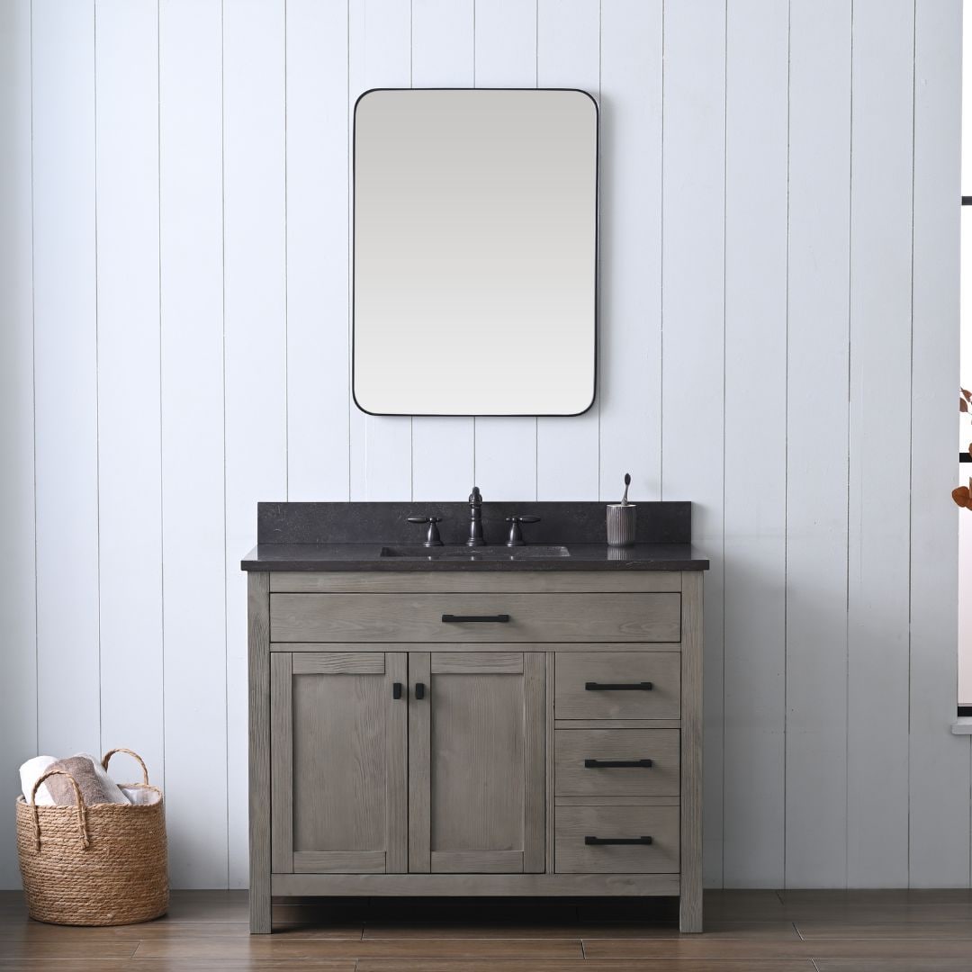 Sudio Design JASPER-42TG-BL JASPER TEXTURED 42-in Textured Gray Undermount Single Sink Bathroom Vanity with Blue Limestone Limestone Top