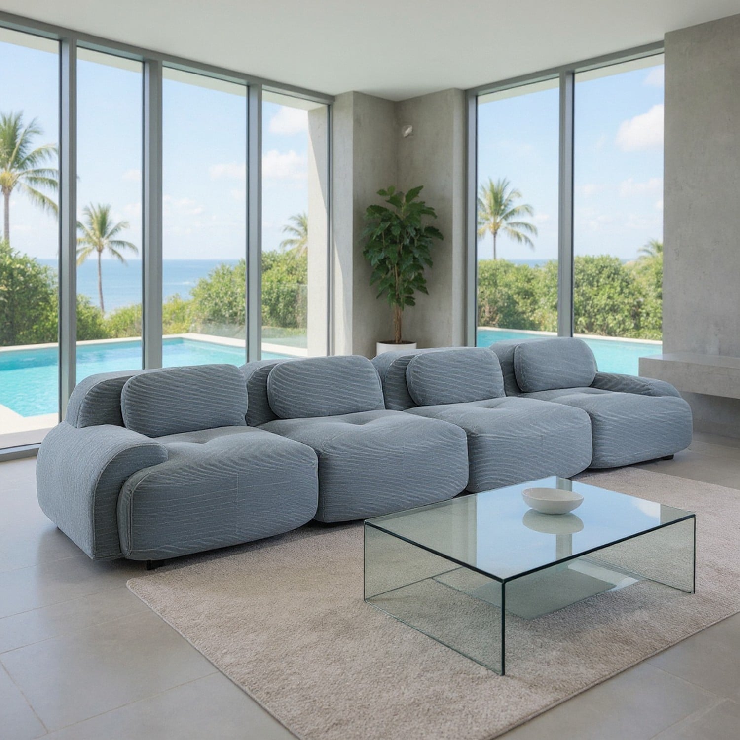 Homy Casa SMZO-WRG-BL Slate Blue Velvet Sectional Sofa with Modular Design Plush Cushions Deep Seating 81.8in W