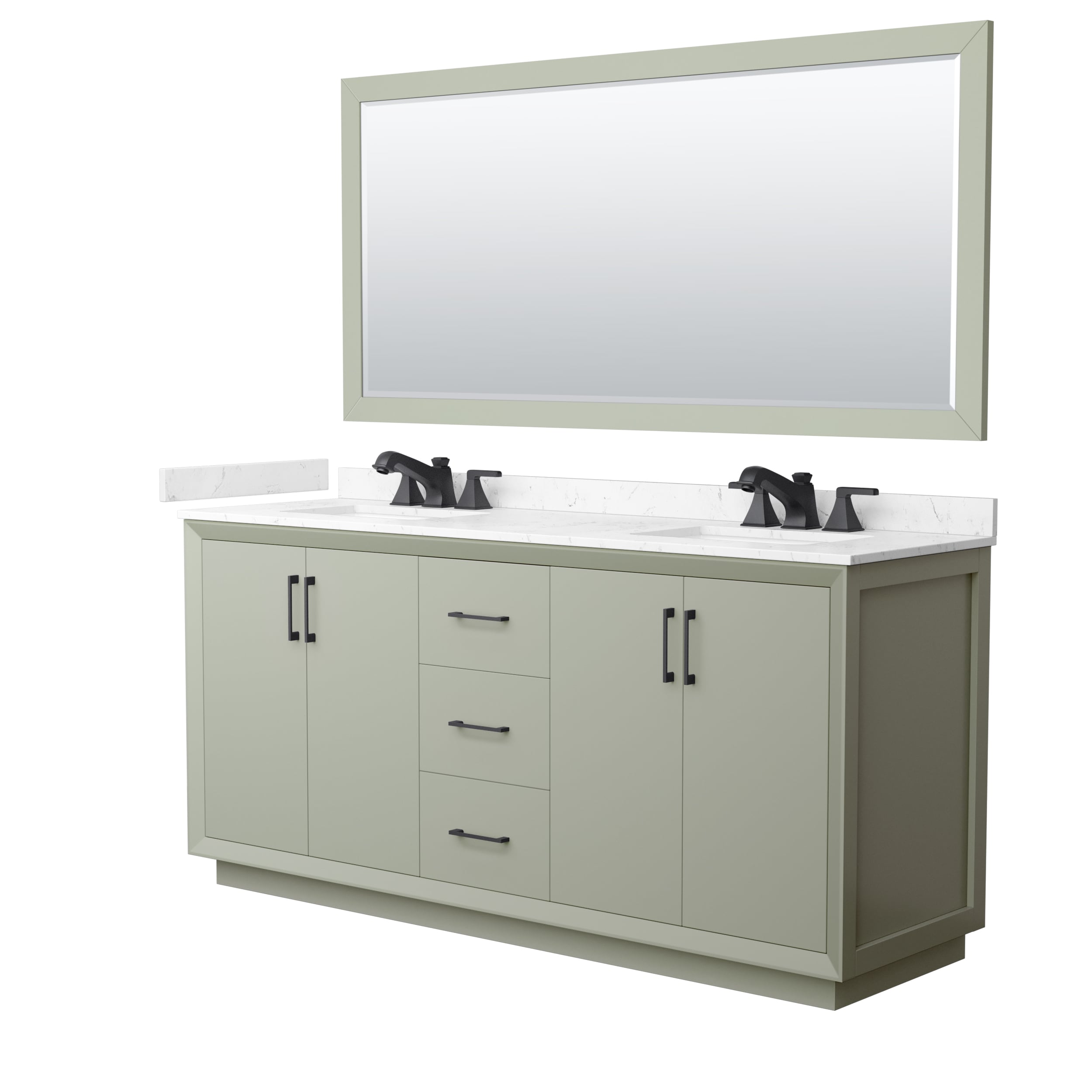 Wyndham Collection WCF414172DLBC2US3M70 Strada 72-in Light Green with Matte Black Trim Undermount Double Sink Bathroom Vanity with Carrara Cultured Marble Cultured Marble Top (Mirror Included)