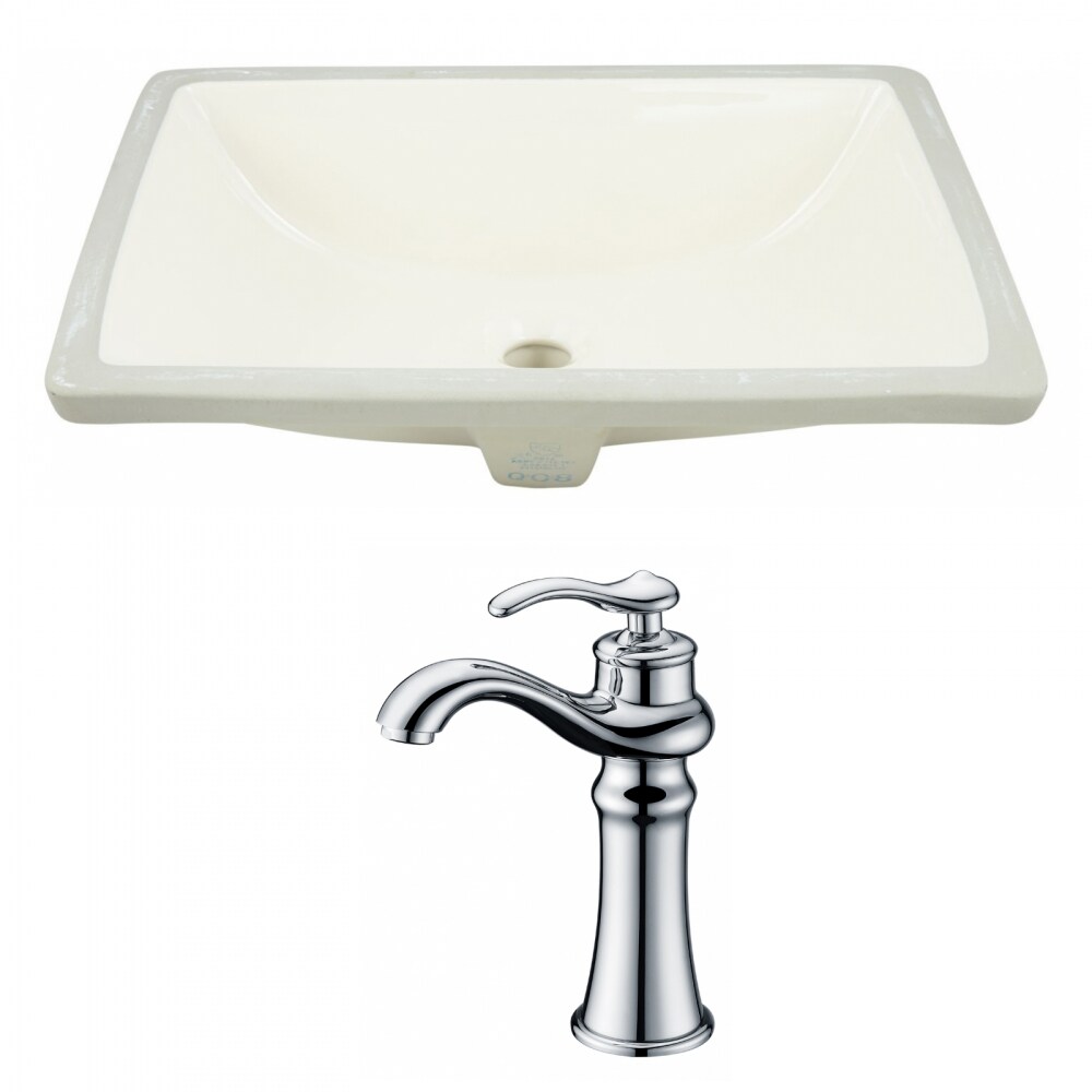 American Imaginations 18.25-in. W CUPC Rectangle Undermount Sink Set in Biscuit - Black Hardware - Overflow Drain Incl.