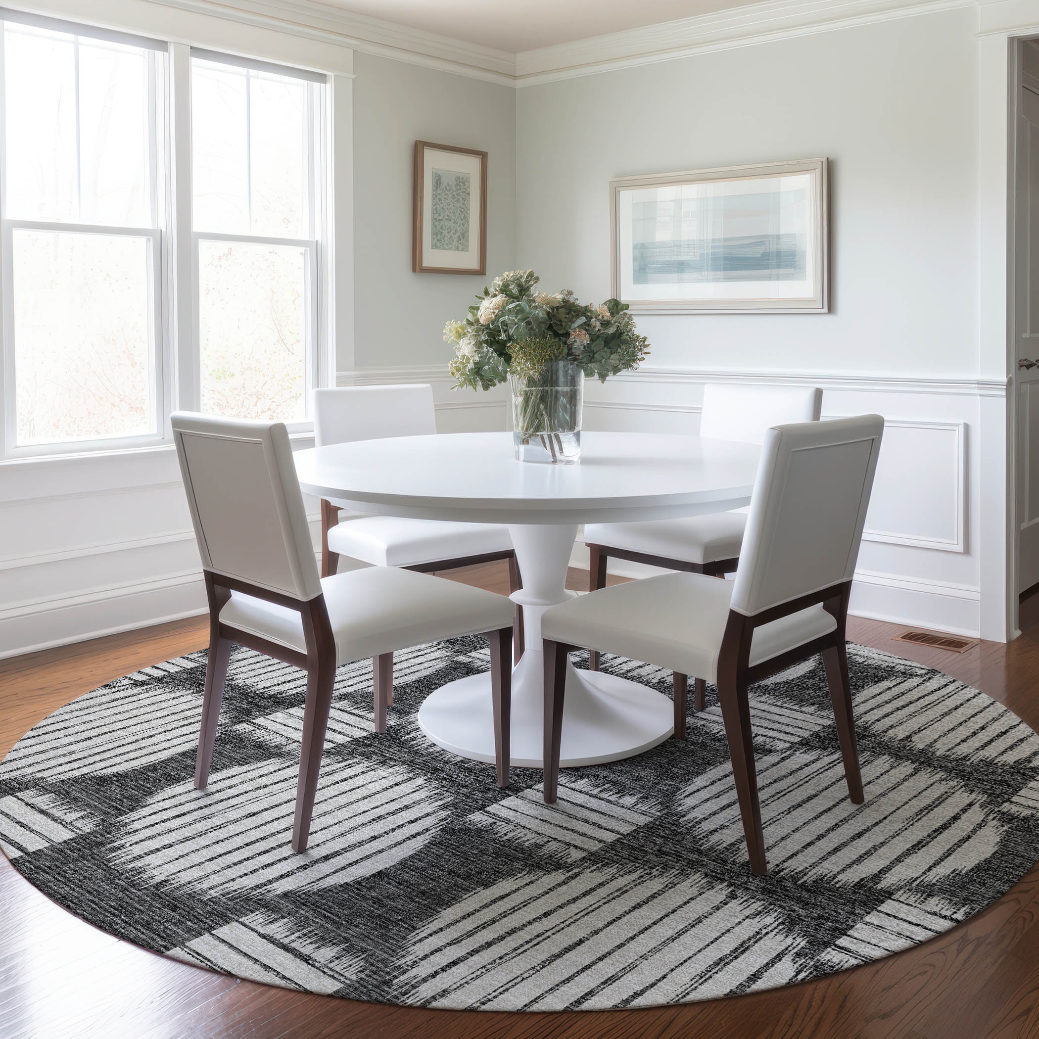 Addison Rugs AMF119GR8RO Mayfield AMF119GR 8 x 8 (ft) Loomed Polyester Gray Round Indoor Geometric Machine washable Area rug