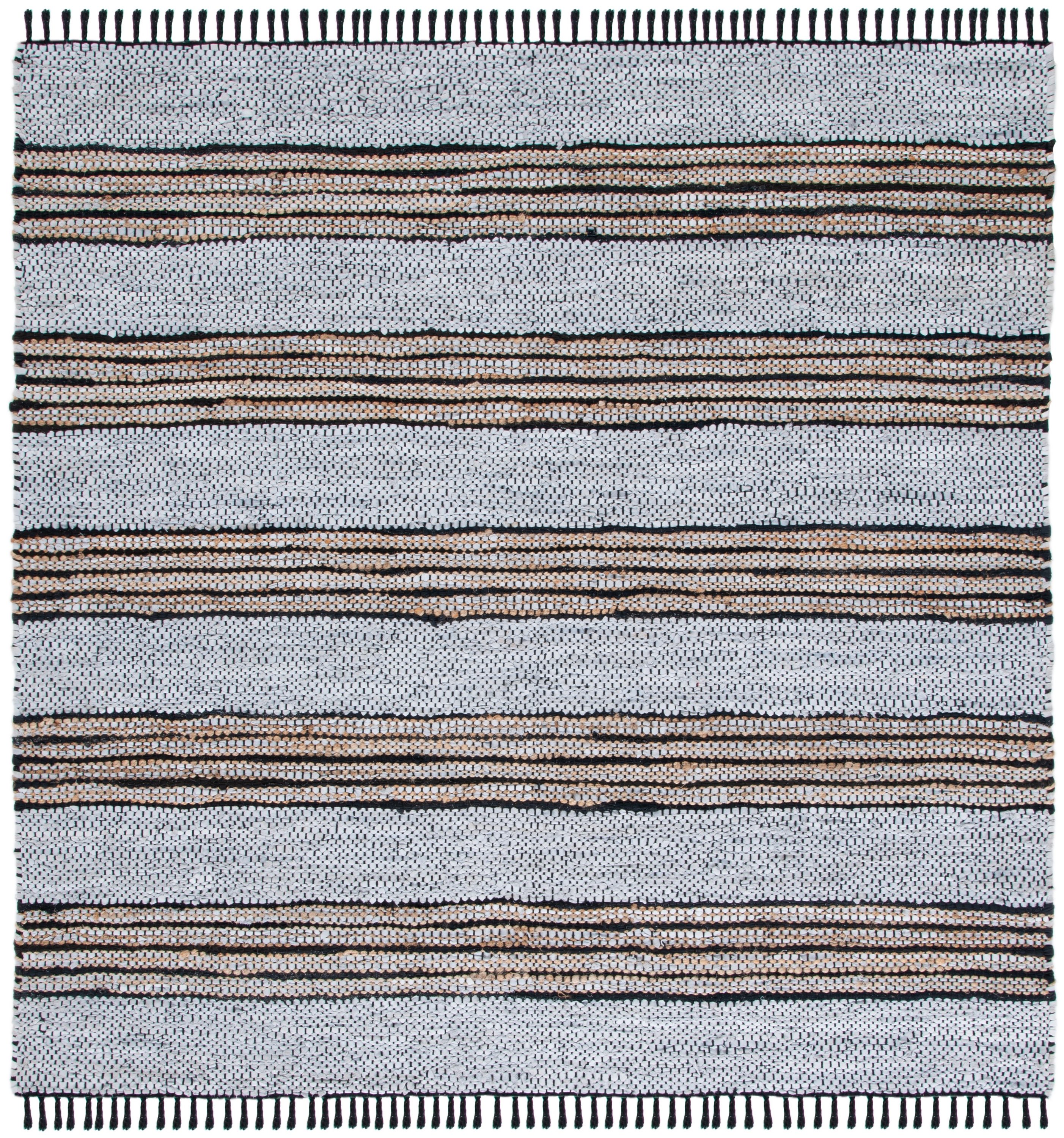 Safavieh VTL601G-6SQ Vintage Leather Gilberta 6 x 6 (ft) Leather Silver/Natural Square Indoor Stripe Bohemian/Eclectic Area rug