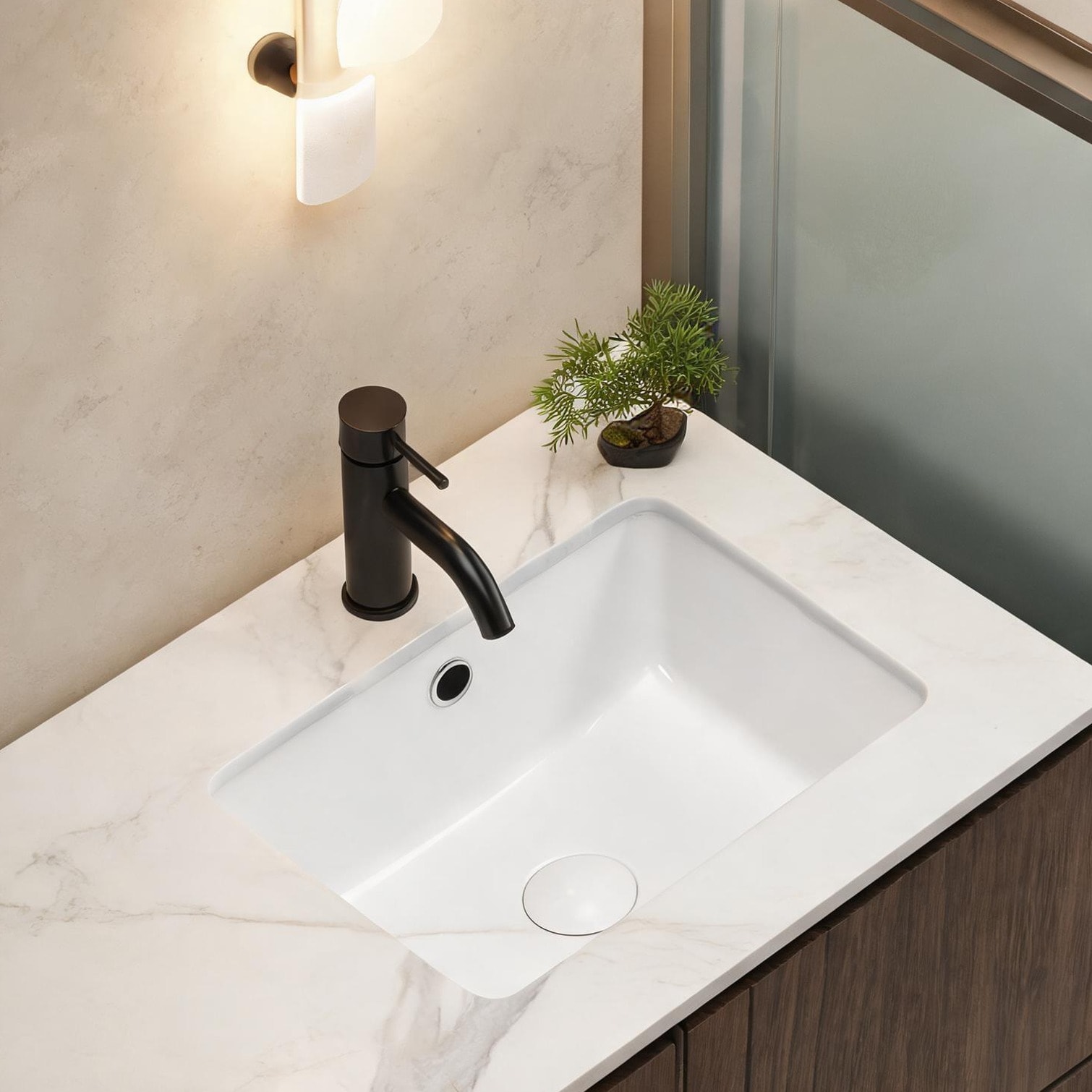 SunJet Ceramic Undermount Bathroom Sink in Soft White with Overflow 18x14 Inches