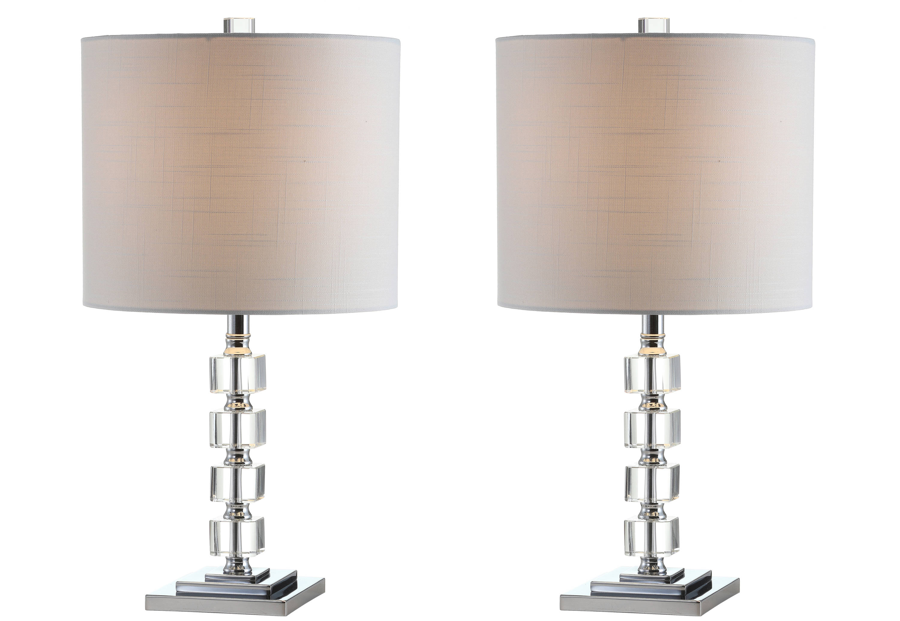 Contemporary Crystal Cube 22" White Linen Shade Table Lamp Set