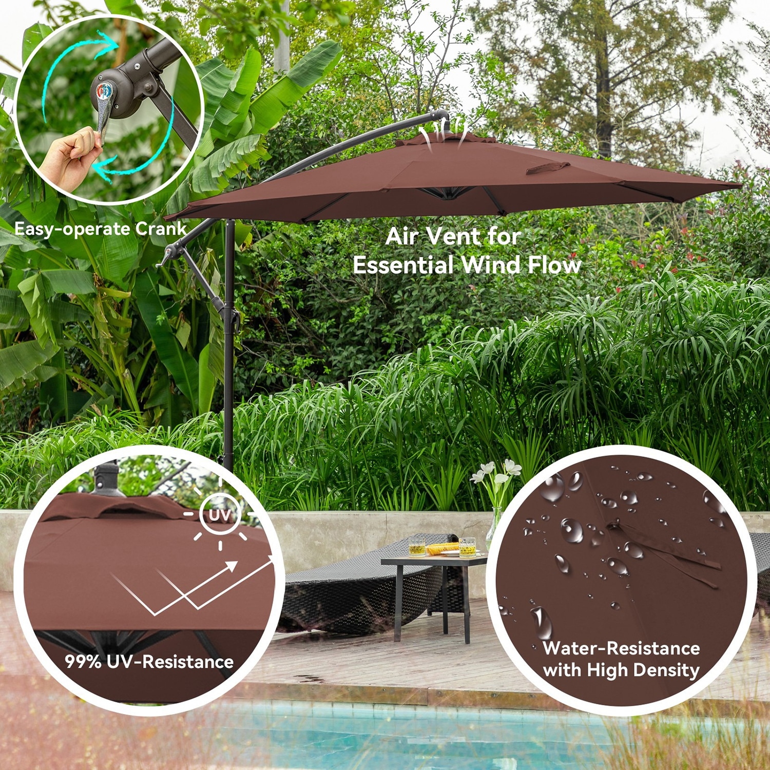 JEAREY 10-ft Aluminum Brown Crank Offset Patio Umbrella with Base JE ...