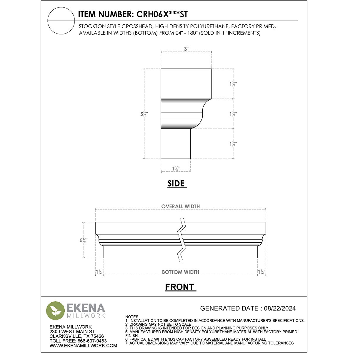 Ekena Millwork CRH06X24ST Exterior-Window-Trim - View #2