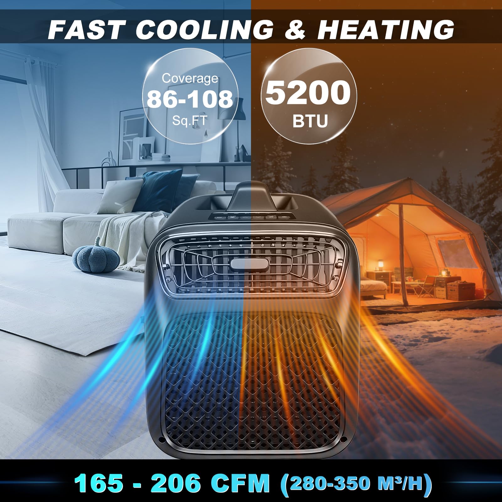 Etokfoks  2 in 1 Portable Air Conditioner Heater 5200 BTU 1500W 400W Low Power 24H Timer Remote 60 86 F for Camping RV Tent Sansujyuku sansujyuku.com
