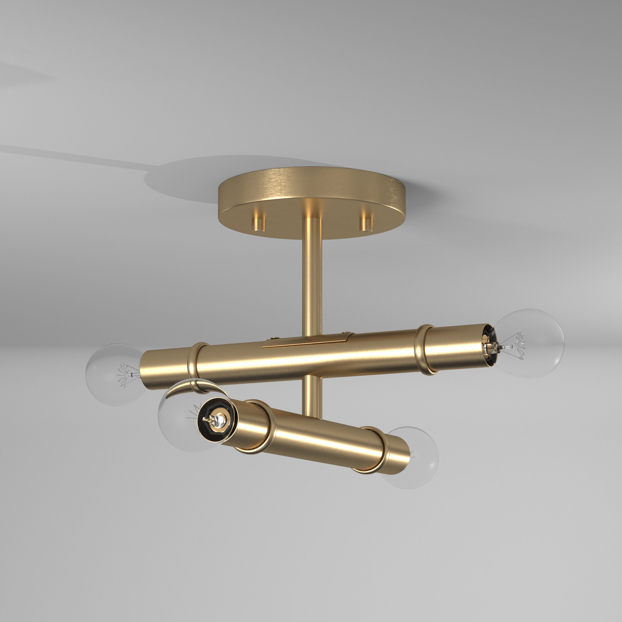 Emmett Mid-Century Modern 12" Semi-Flush Mount in Old Satin Brass