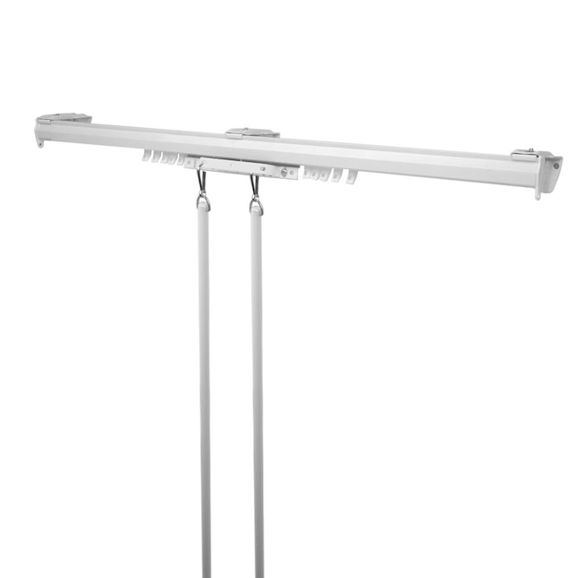 White Steel Traverse Curtain Rod, Adhesive Shower Curtain Rod Holders Home Depot Philippines