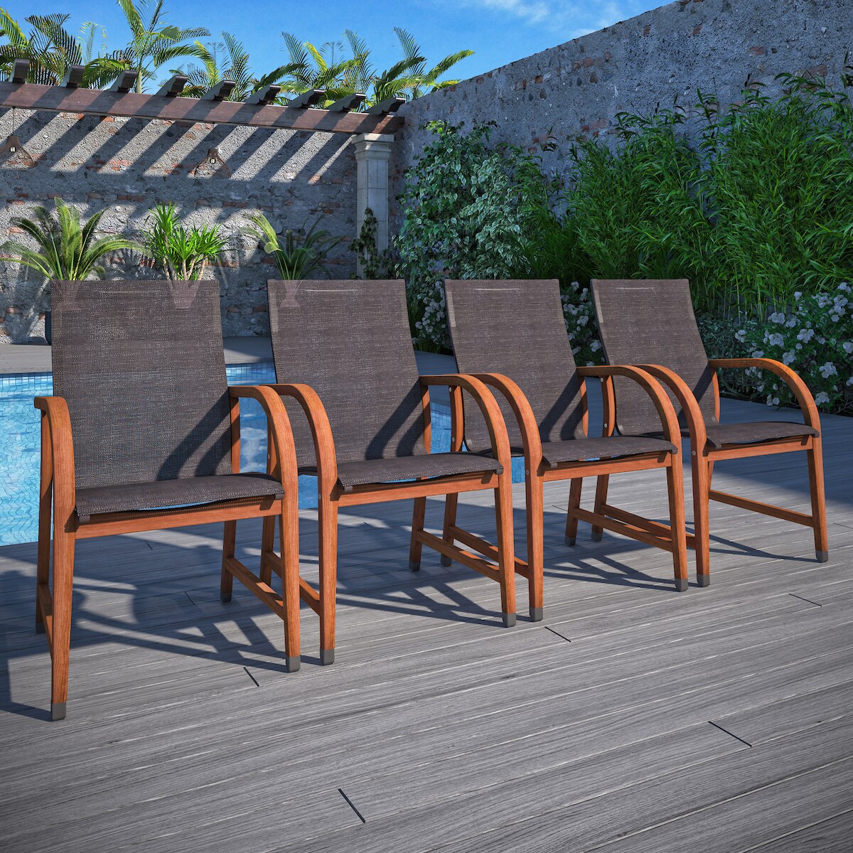 Amazonia LWS4MANHA-BR  Set of 4 Stationary Dining Chair with Solid Seat
