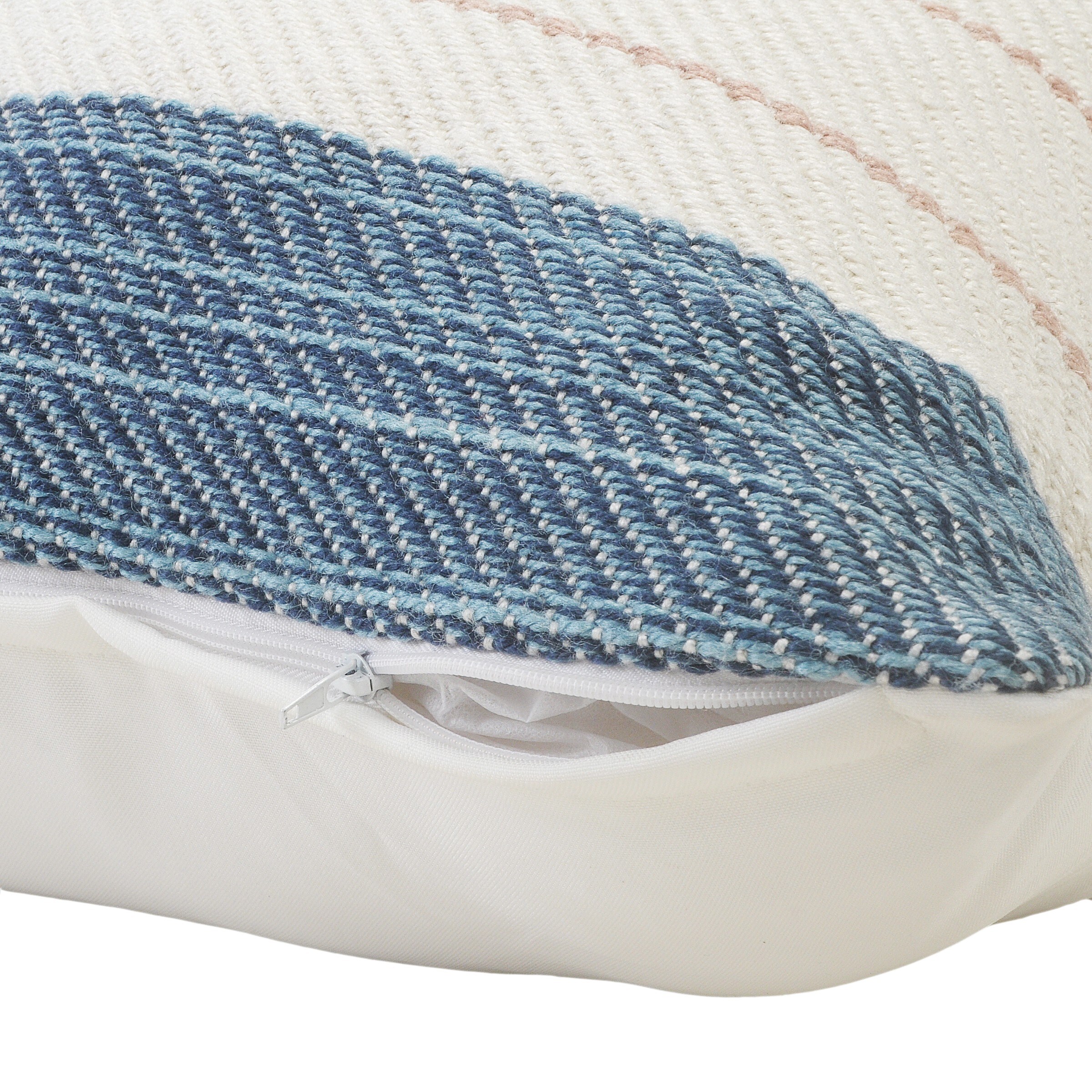 24" Blue and White Striped Square Throw Pillow