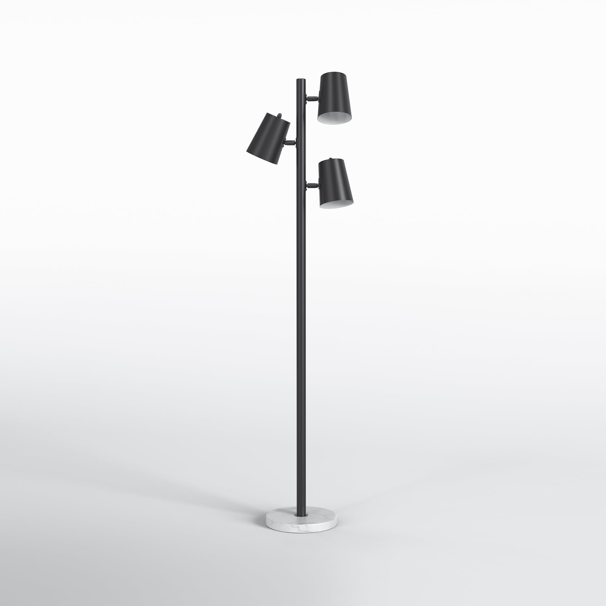 Black Metal and Marble Adjustable Multi-head Floor Lamp