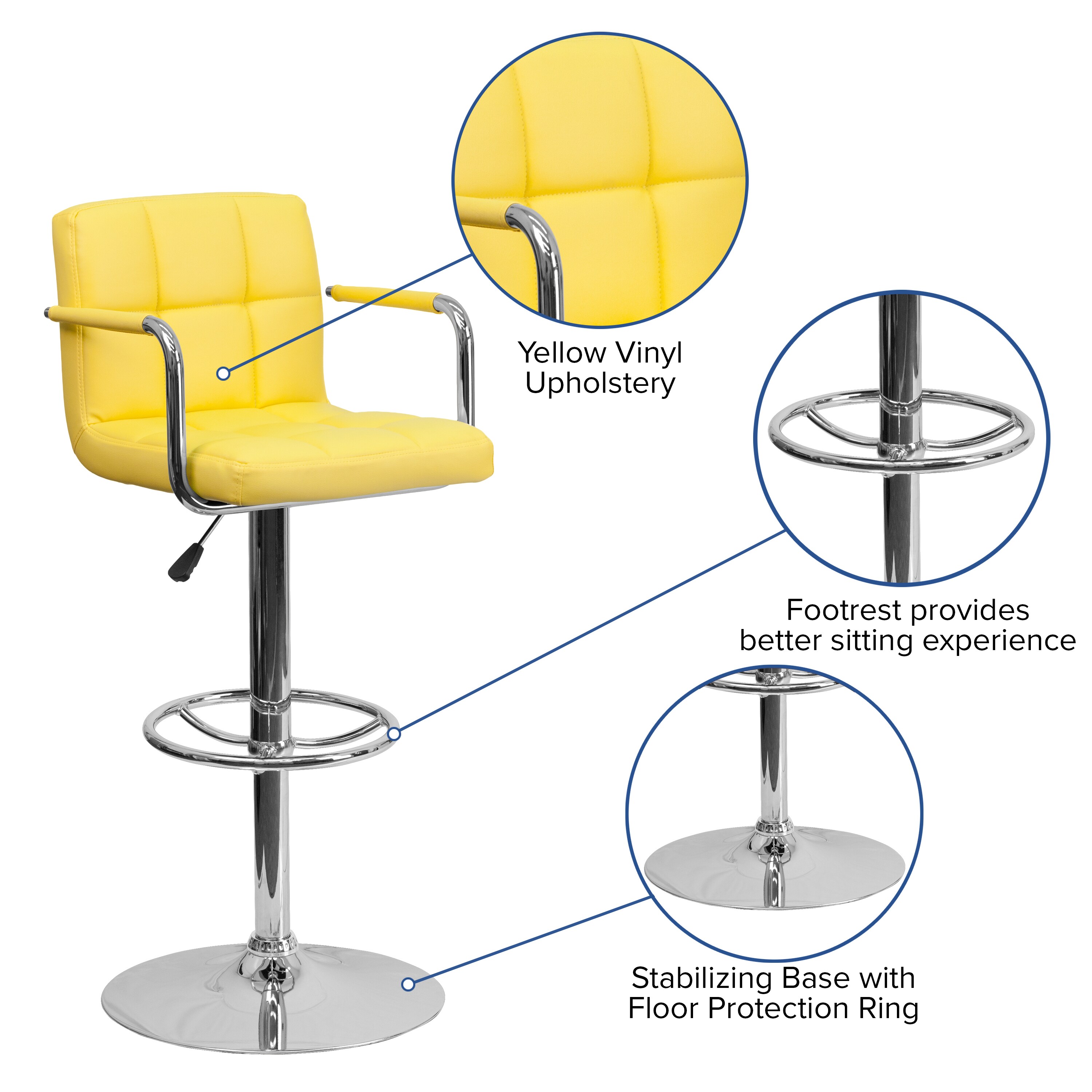 Flash Furniture Yellow 33.25-in H Adjustable height Upholstered Swivel ...