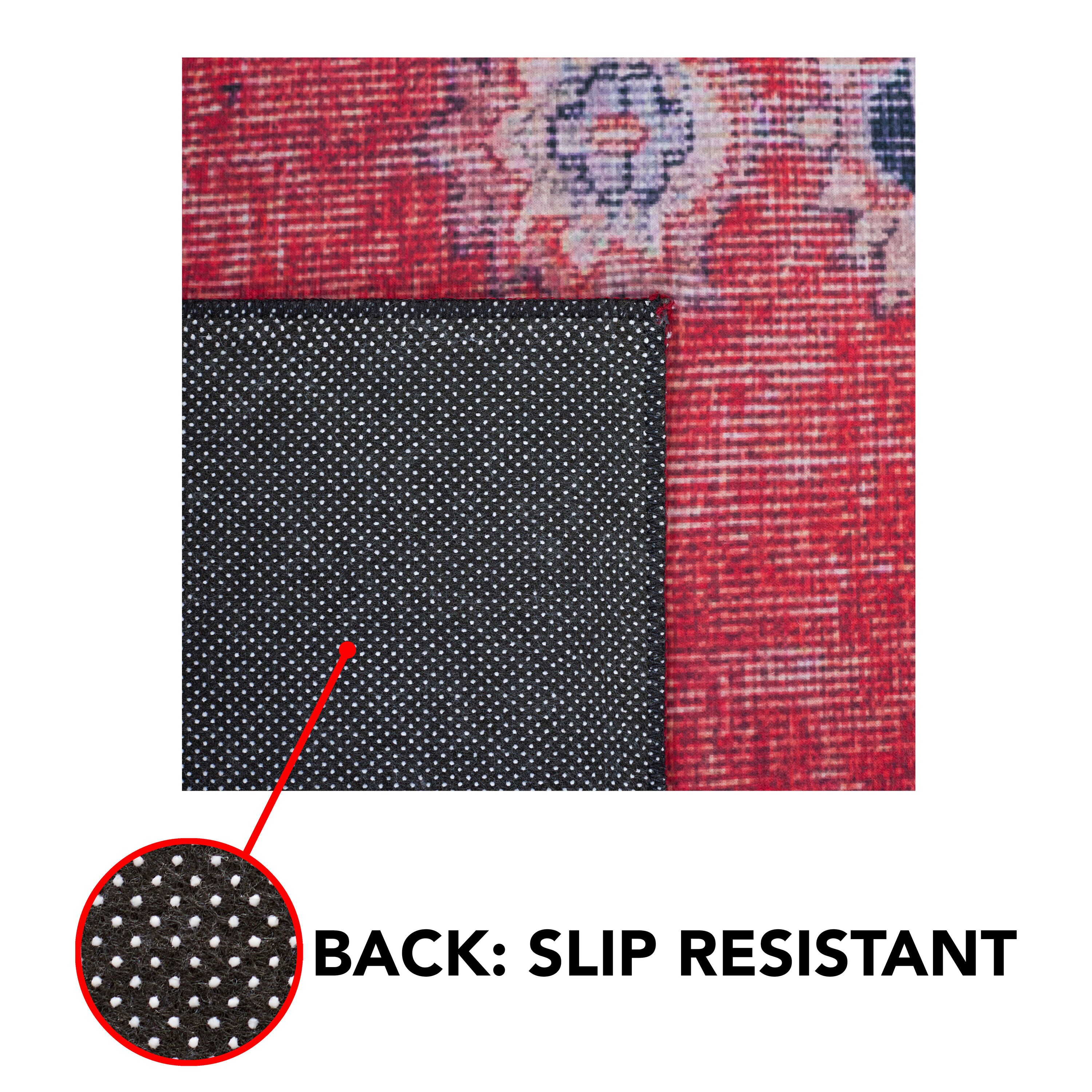Red and Beige Traditional Washable Synthetic Area Rug, 3' x 5'