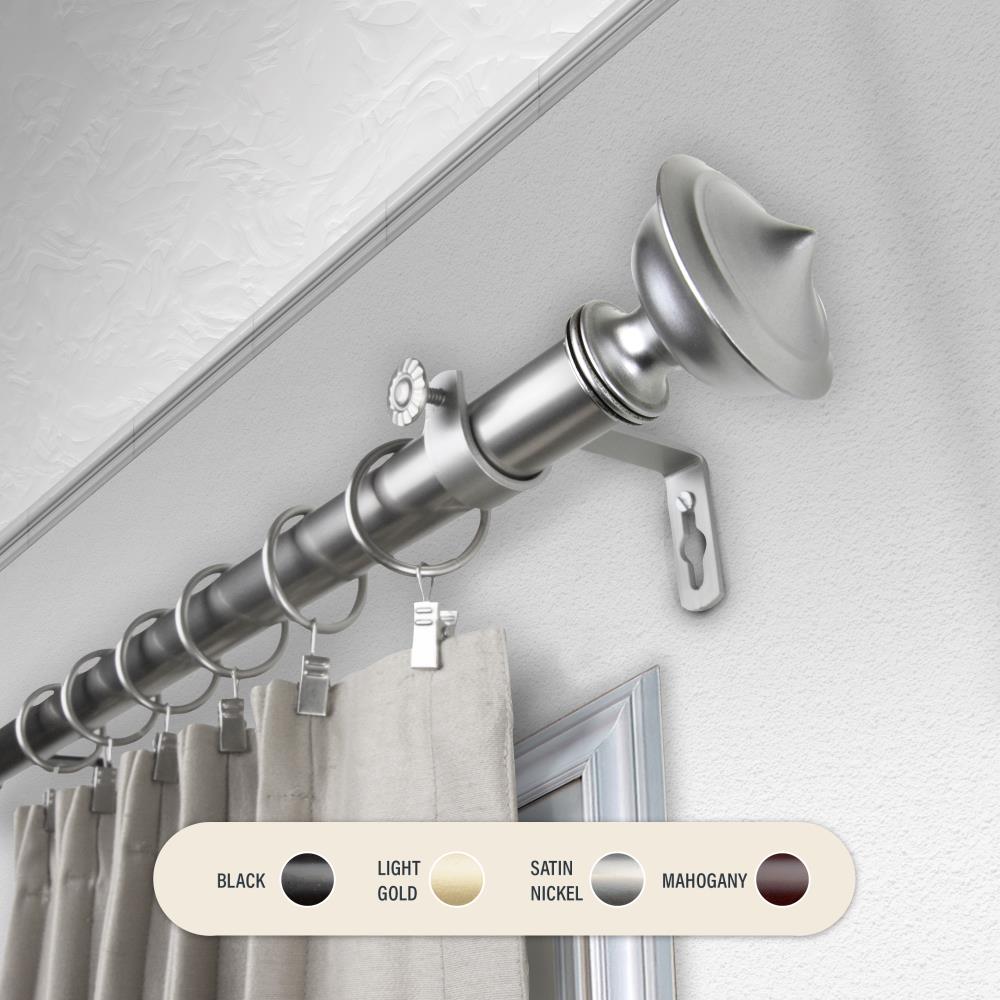 Hart & Harlow L100-64-485 1-in Lavinia 48-in to 84-in Satin nickel Steel Single curtain rod with Finials
