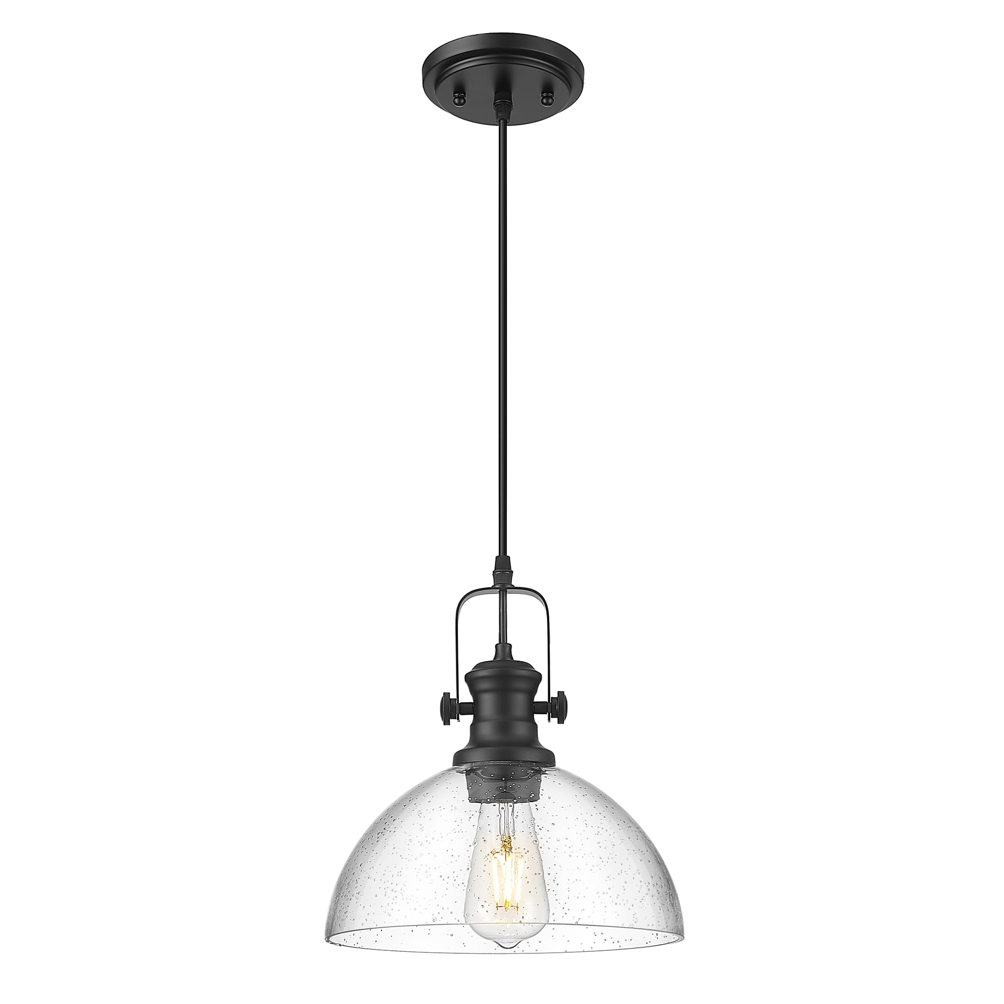 IUEST  Black Pendant Lights Kitchen Island with Clear Seeded Glass Shade Vintage Hanging Light Fixtures for Dining Room AD 22151 1PL BK