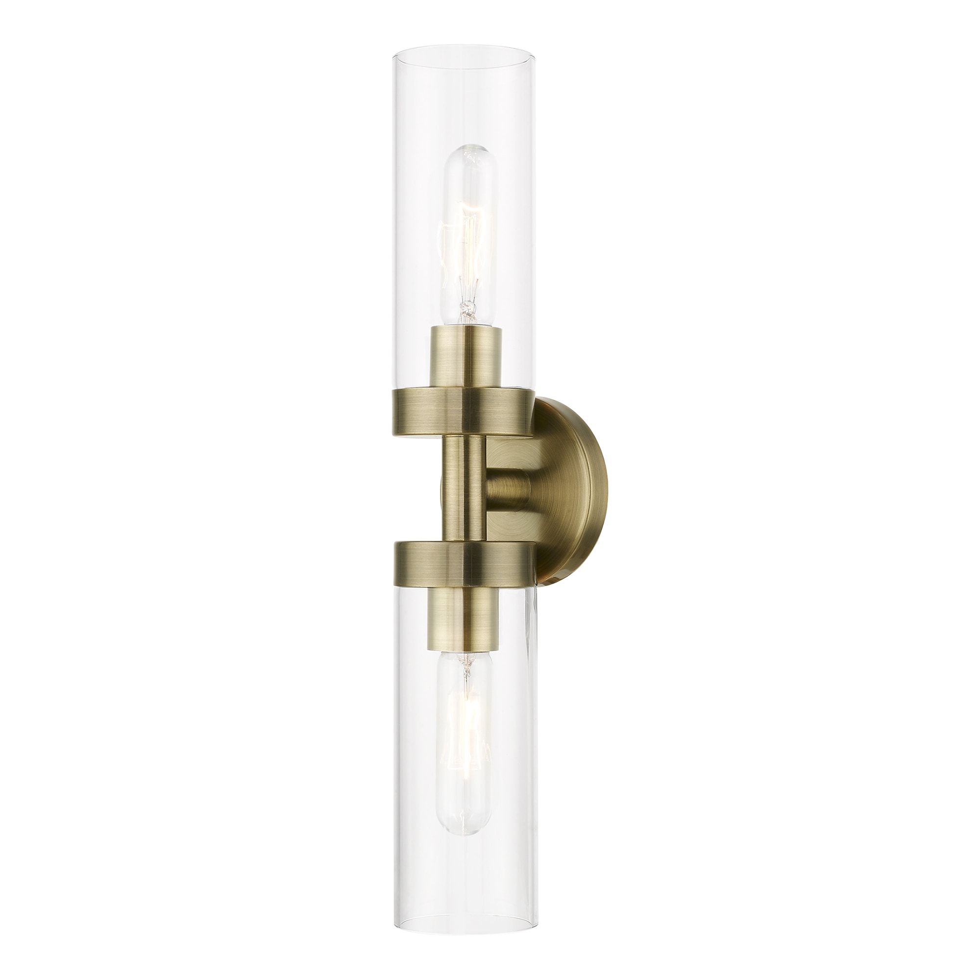 Antique Brass 2-Light Vanity Sconce with Clear Glass Shades