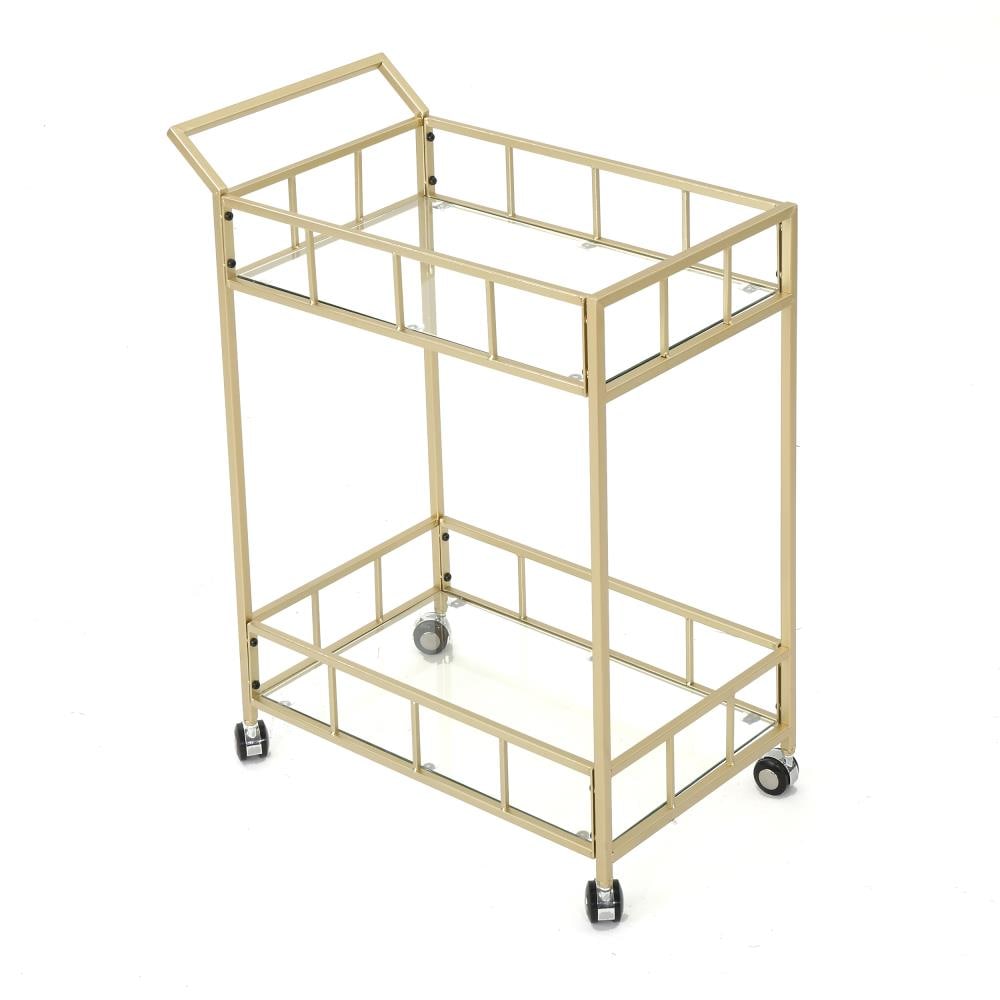 Best Selling Home Decor 304526 Gold Metal Base with Glass Glass Top Rolling Kitchen Cart ( 28.50-Inches x 16-Inches x 35.75-Inches )