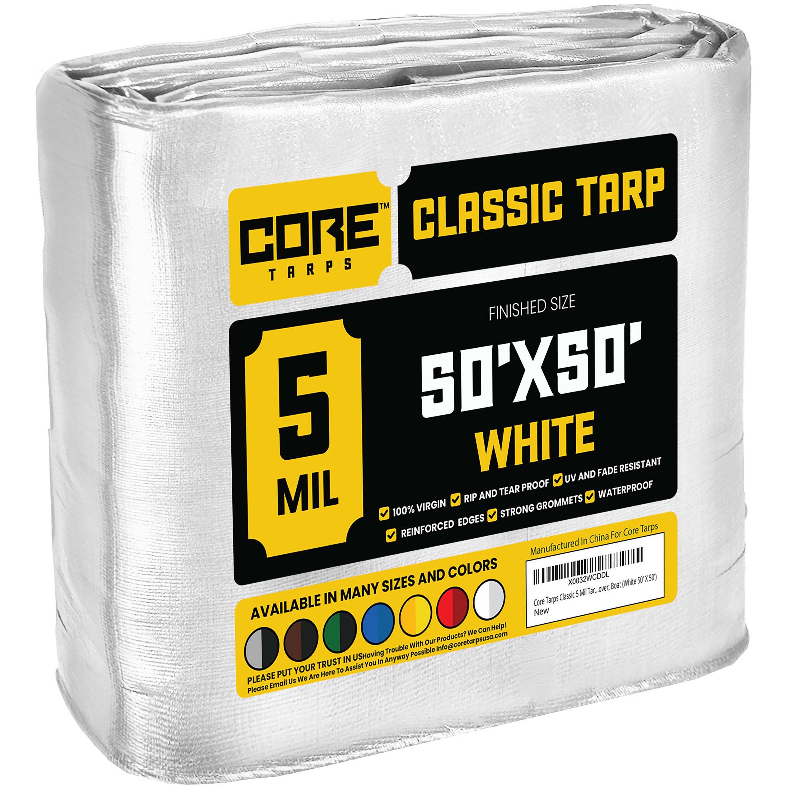 Core Tarps CT-504-50X50 50-ft x 50-ft White Waterproof Commercial Polyethylene 5-Mils Tarp