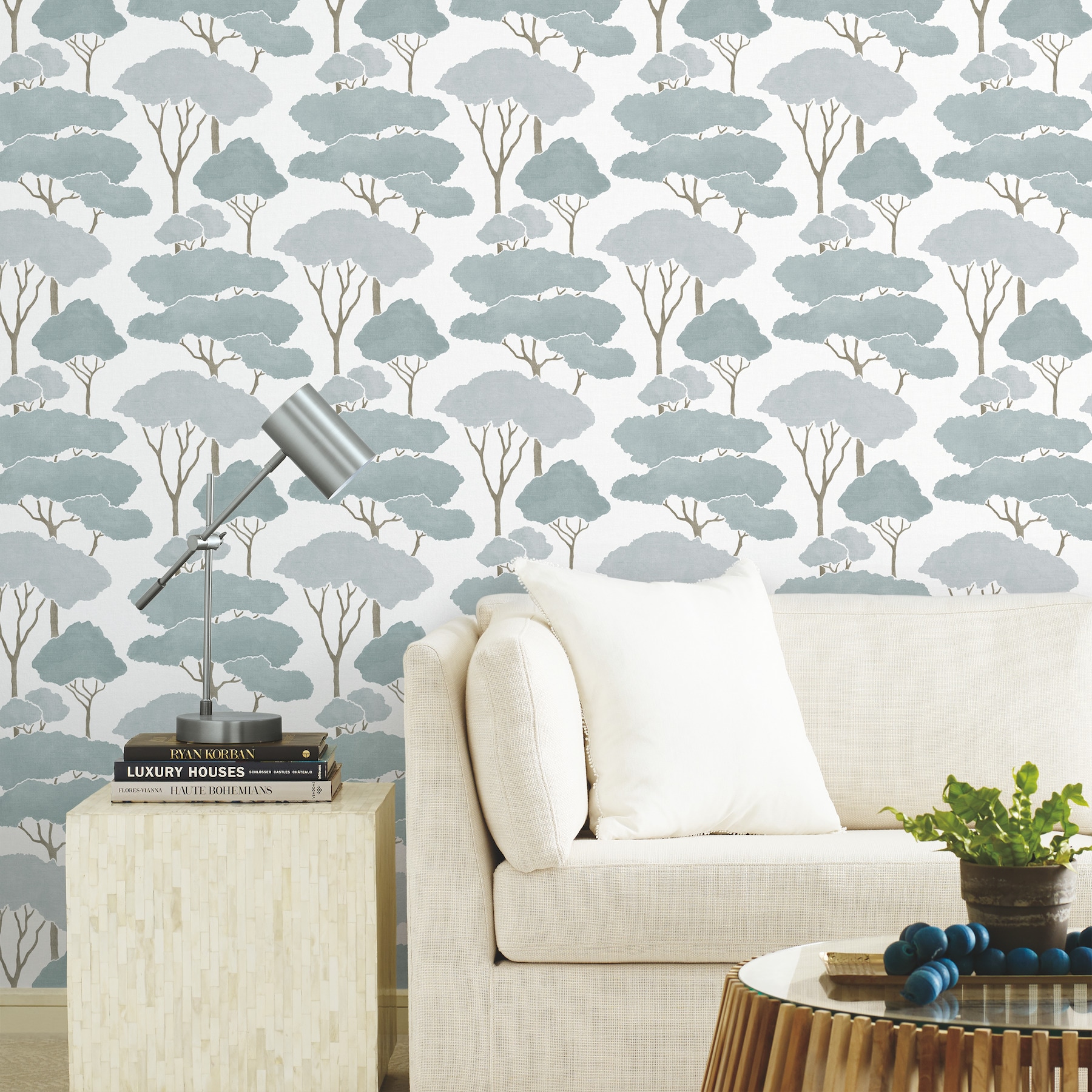 RoomMates RMK12063WP 28.18-Sq. Feet Blue Vinyl Ivy/Vines Self-adhesive Peel and Stick Wallpaper